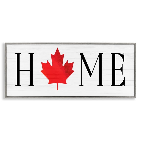 Stupell Industries Home Red Maple Leaf Gray Framed Giclee Art design by Lil' Rue, 10 x 24