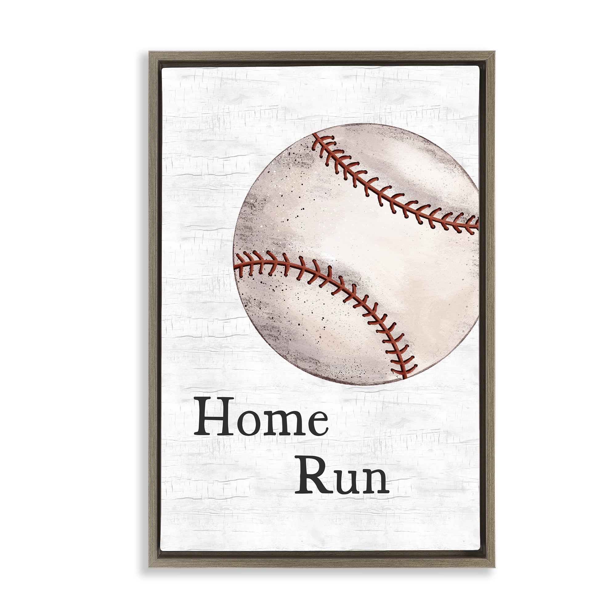 Stupell Industries Home Run Baseball Sports Painting Brown Floater Framed Canvas Art Print Wall Art, 17 x 25