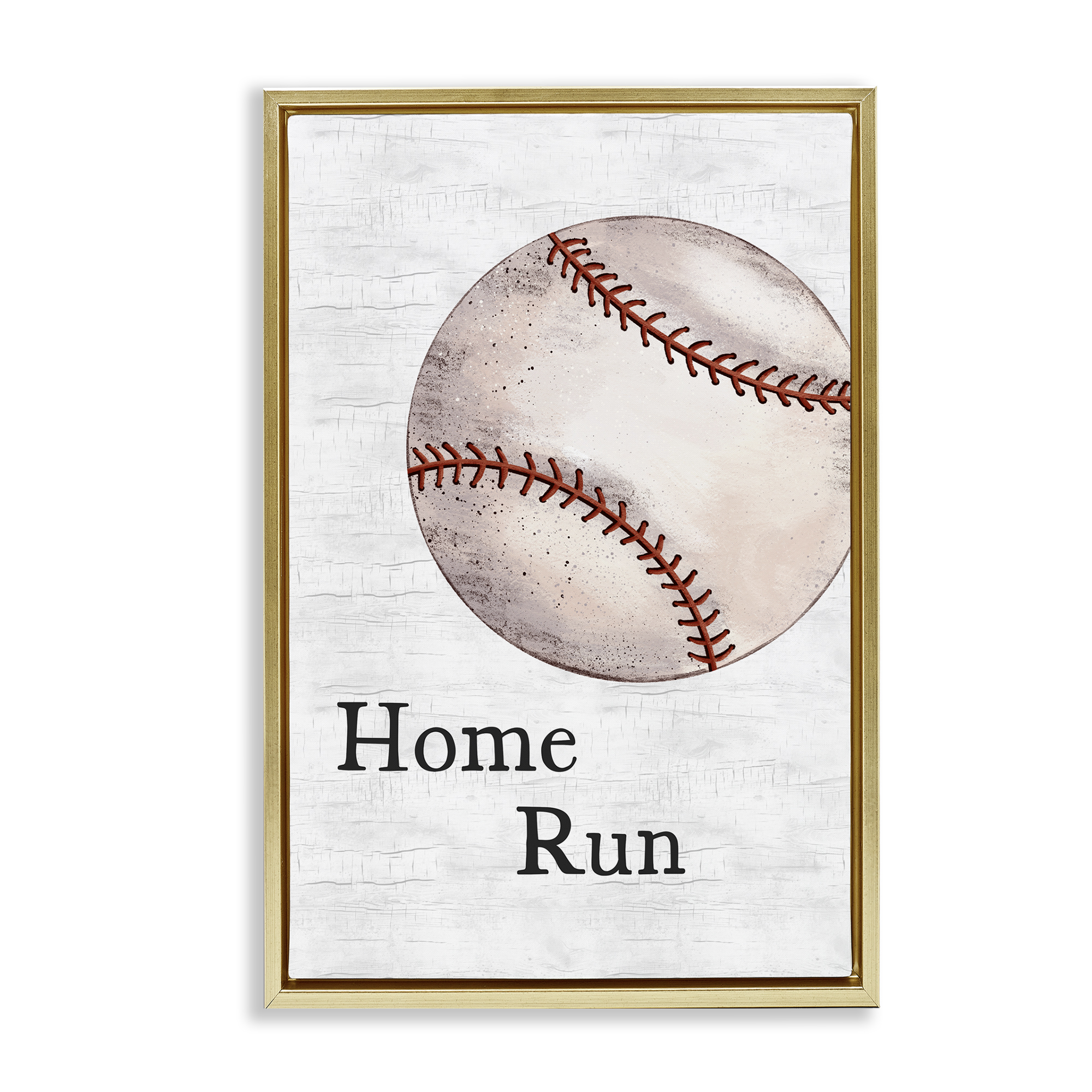 Stupell Industries Home Run Baseball Sports Painting Gold Floater Framed Canvas Art Print Wall Art, 21 x 31