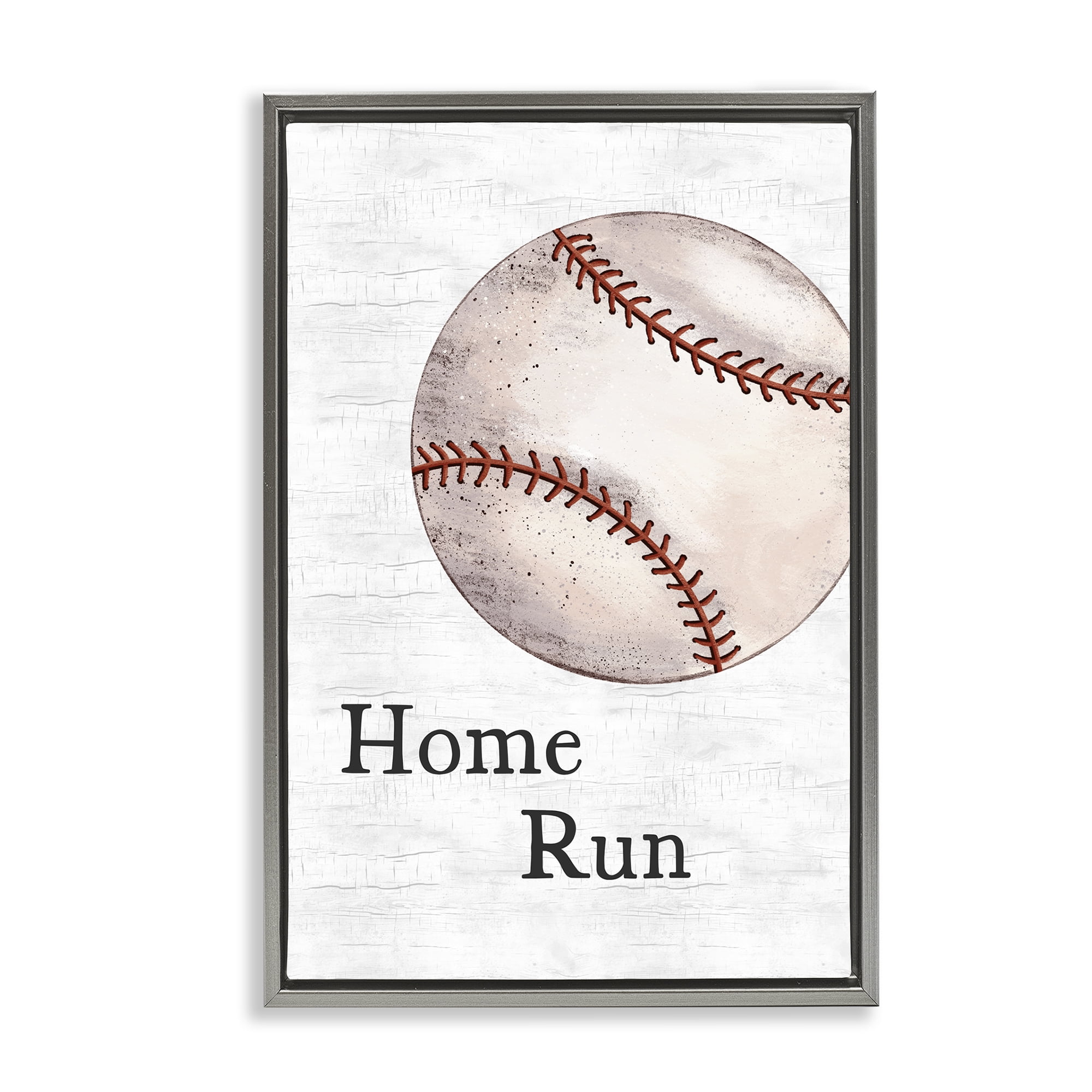 Stupell Industries Home Run Baseball Sports Painting Gray Floater Framed Canvas Art Print Wall Art, 21 x 31