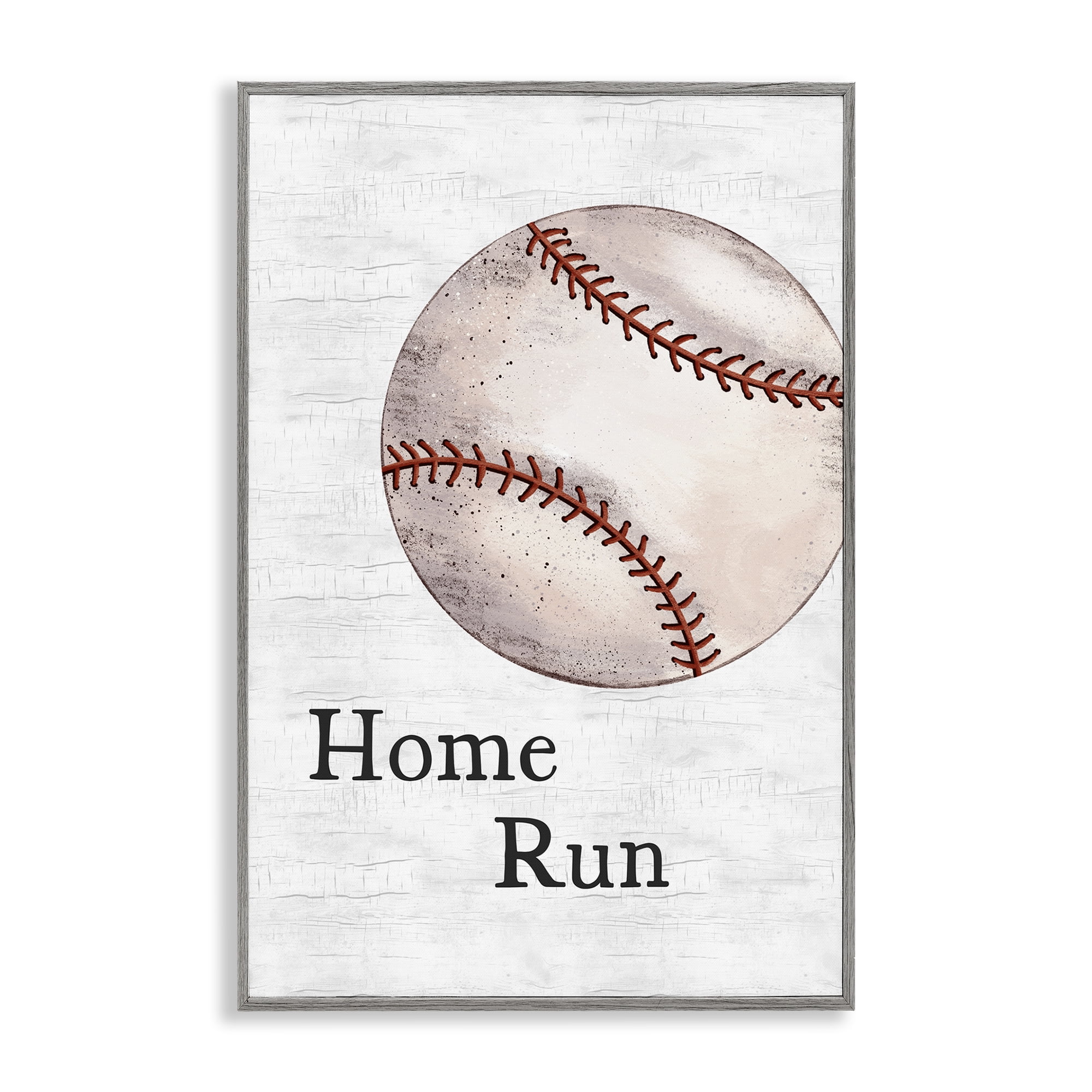 Stupell Industries Home Run Baseball Sports Painting Gray Framed Art Print Wall Art, 16 x 24