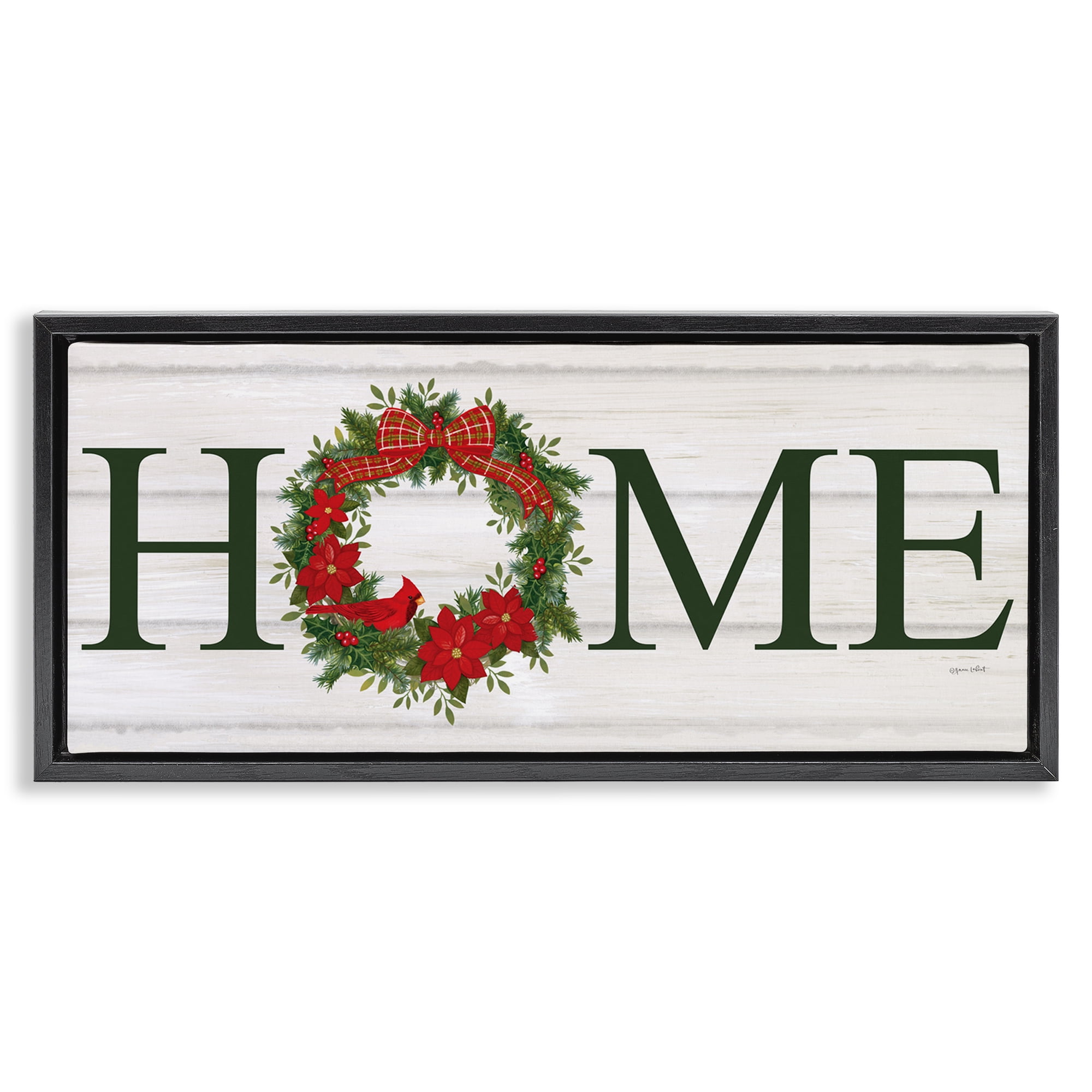 Stupell Industries Home Seasonal Wreath Botanical & Floral Painting Black Floater Framed Canvas Art Print Wall Art, 31 x 14