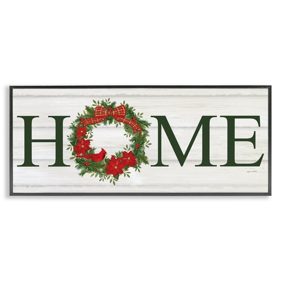 Stupell Industries Home Seasonal Wreath Botanical & Floral Painting Black Framed Art Print Wall Art, 24 x 10