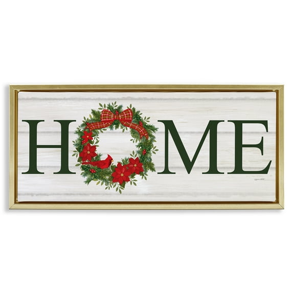 Stupell Industries Home Seasonal Wreath Botanical & Floral Painting Gold Floater Framed Canvas Art Print Wall Art, 25 x 11