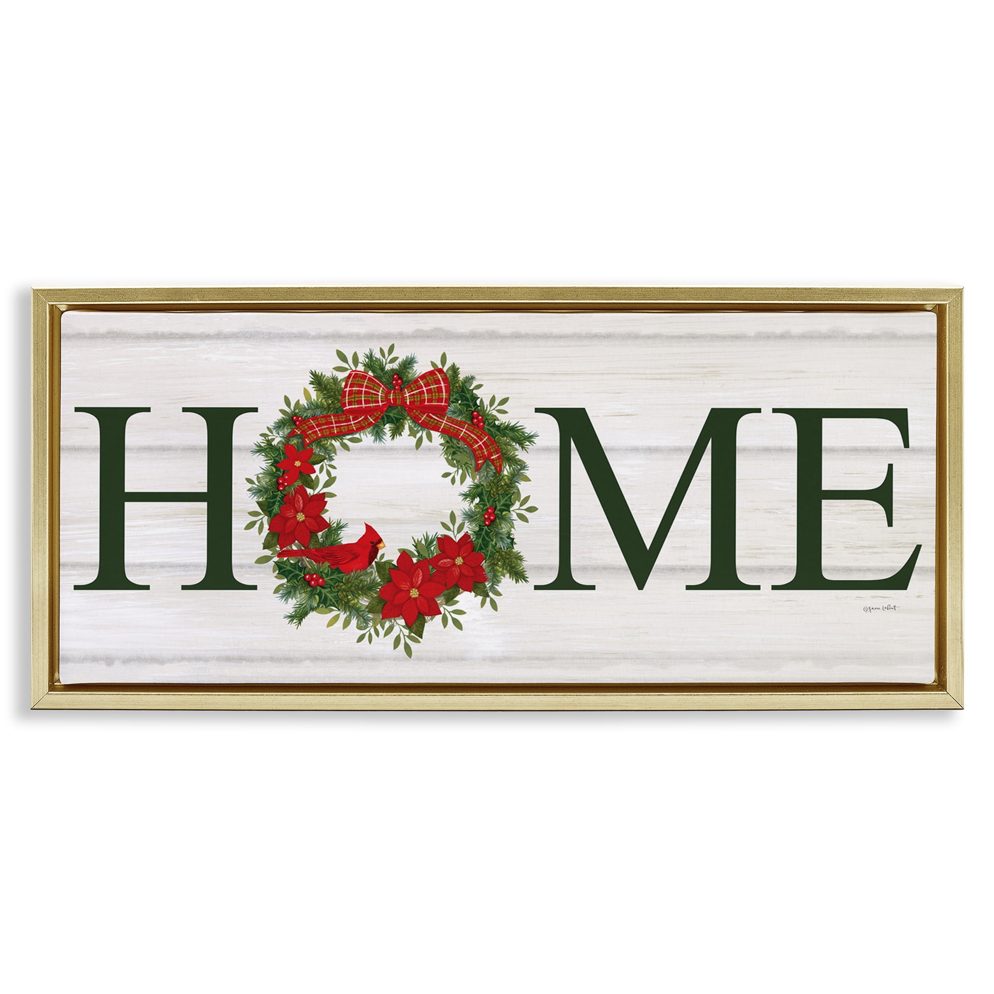 Stupell Industries Home Seasonal Wreath Botanical & Floral Painting Gold Floater Framed Canvas Art Print Wall Art, 31 x 14