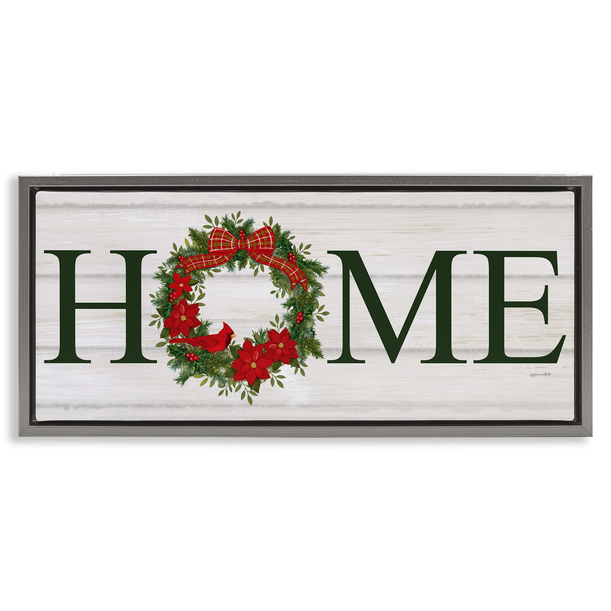 Stupell Industries Home Seasonal Wreath Botanical & Floral Painting Gray Floater Framed Canvas Art Print Wall Art, 25 x 11