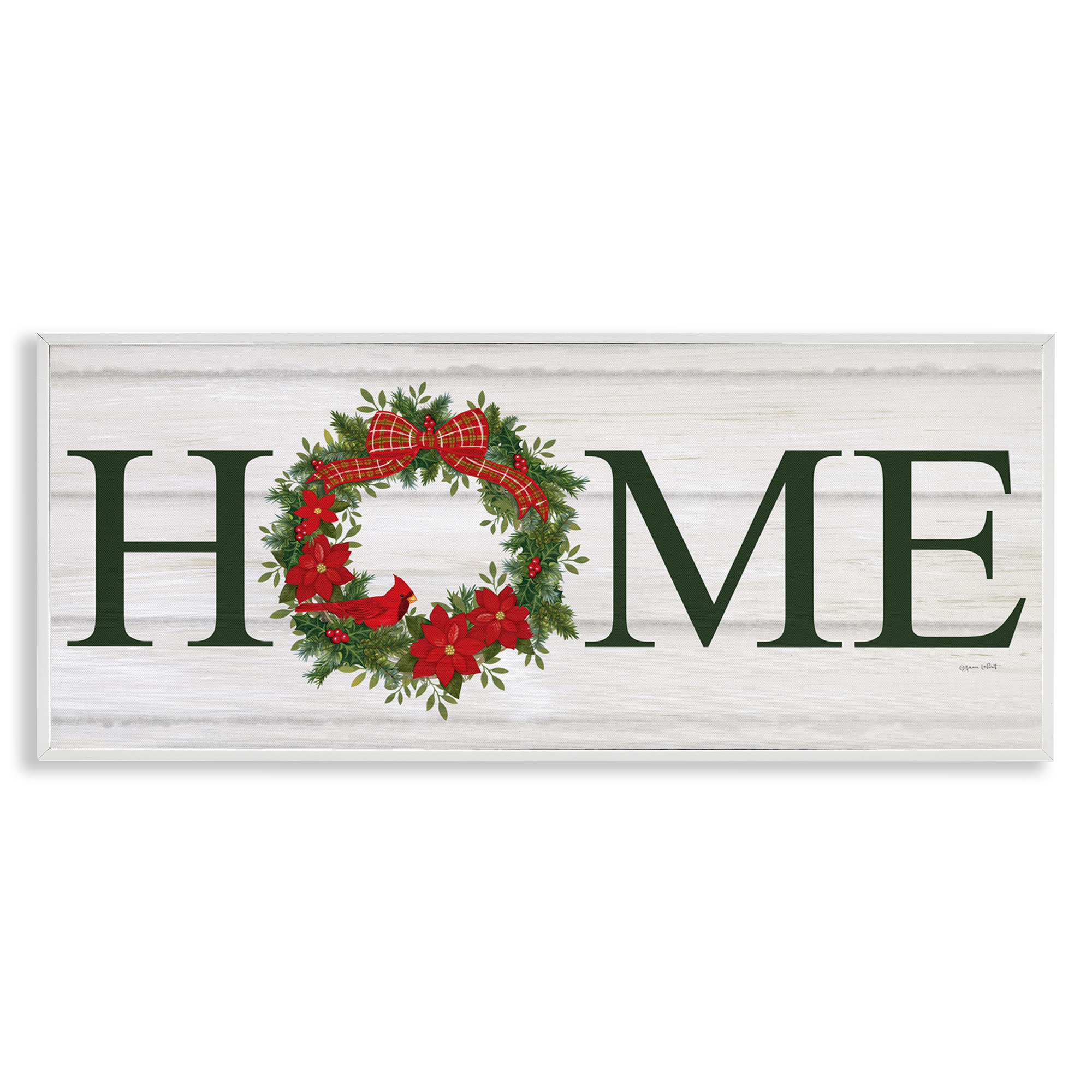 Stupell Industries Home Seasonal Wreath Botanical & Floral Painting White Framed Art Print Wall Art, 30 x 13