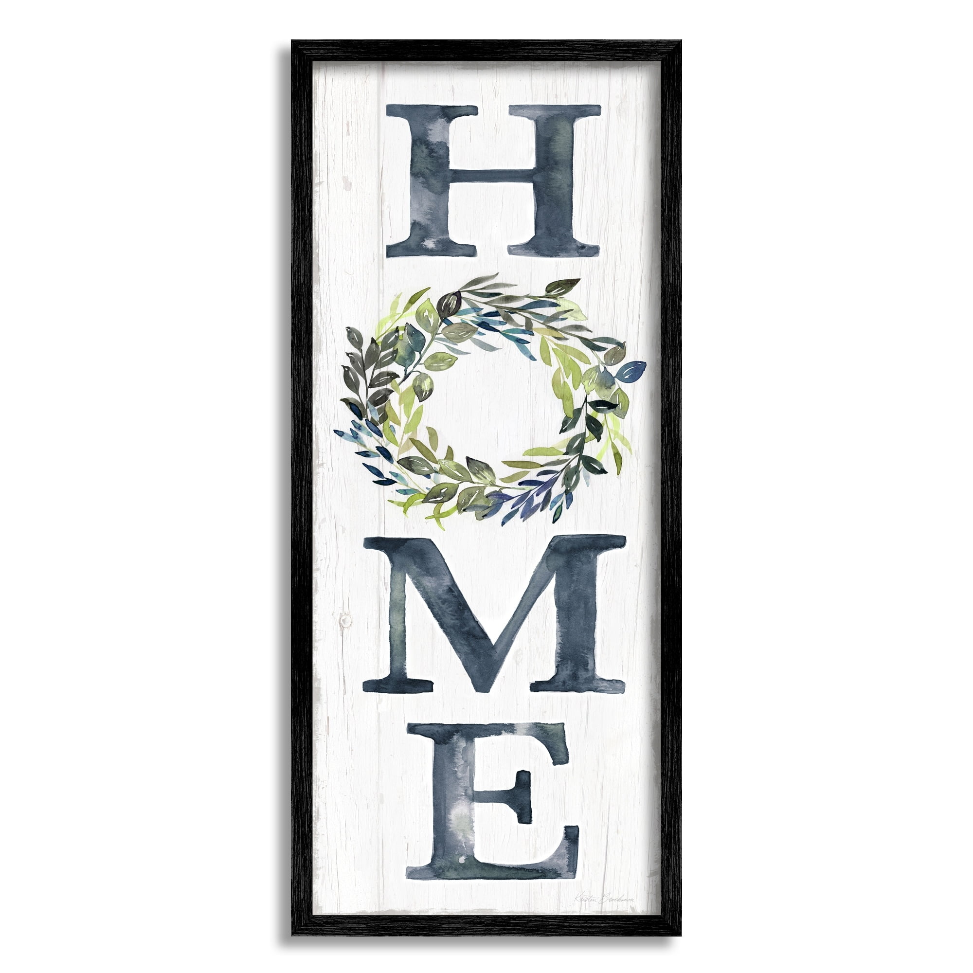 Stupell Industries Home Sign Botanical Leaf Wreath Grain Pattern Graphic Art Black Framed Art Print Wall Art, Design by Kristen Brockmon