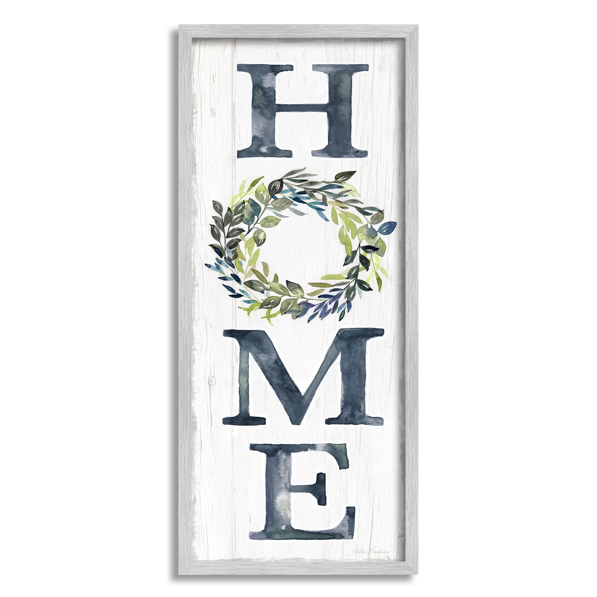 Stupell Industries Home Sign Botanical Leaf Wreath Grain Pattern Graphic Art Gray Framed Art Print Wall Art, Design by Kristen Brockmon