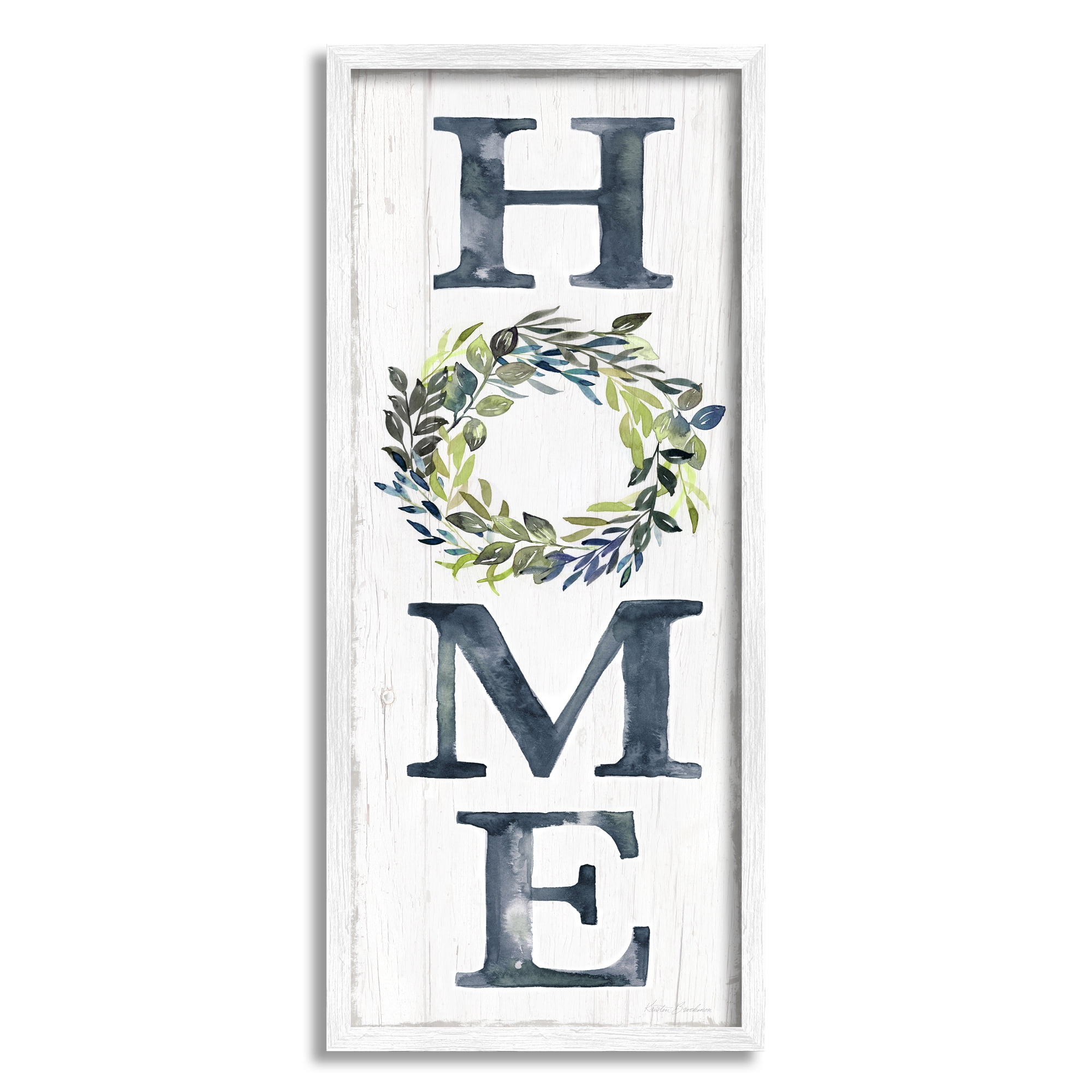 Stupell Industries Home Sign Botanical Leaf Wreath Grain Pattern Graphic Art White Framed Art Print Wall Art, Design by Kristen Brockmon