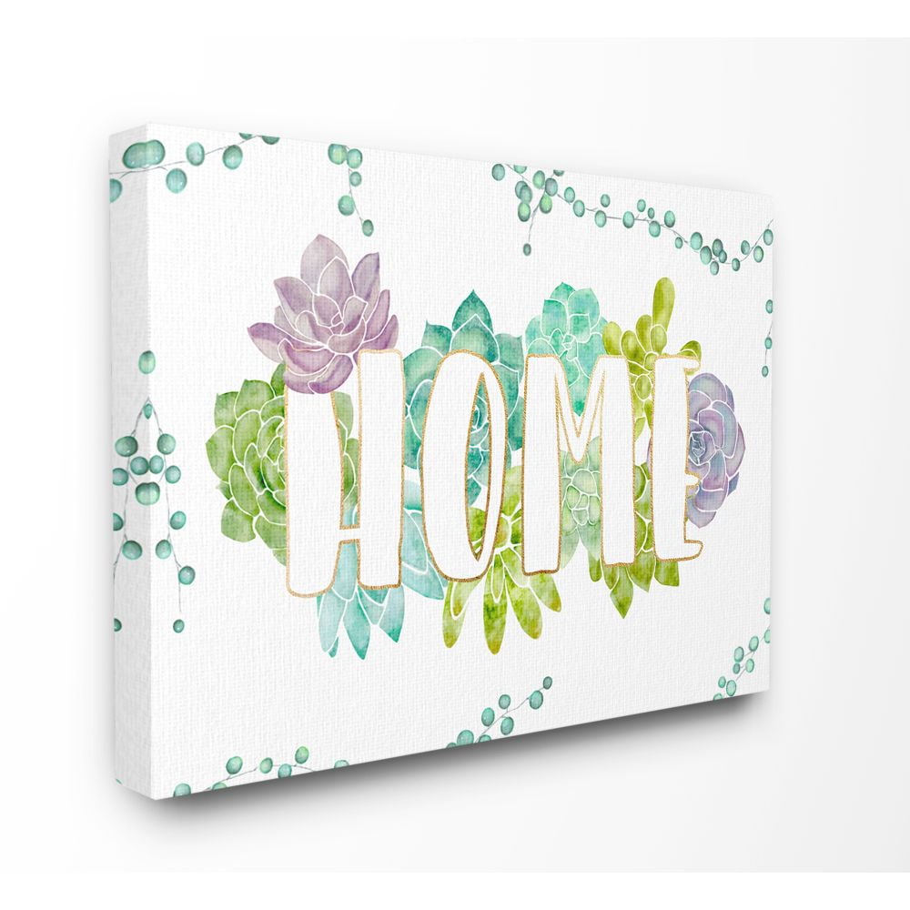 Stupell Industries Home Succulent Flowers Green Purple Watercolor Painting Canvas Wall Art by Ziwei Li