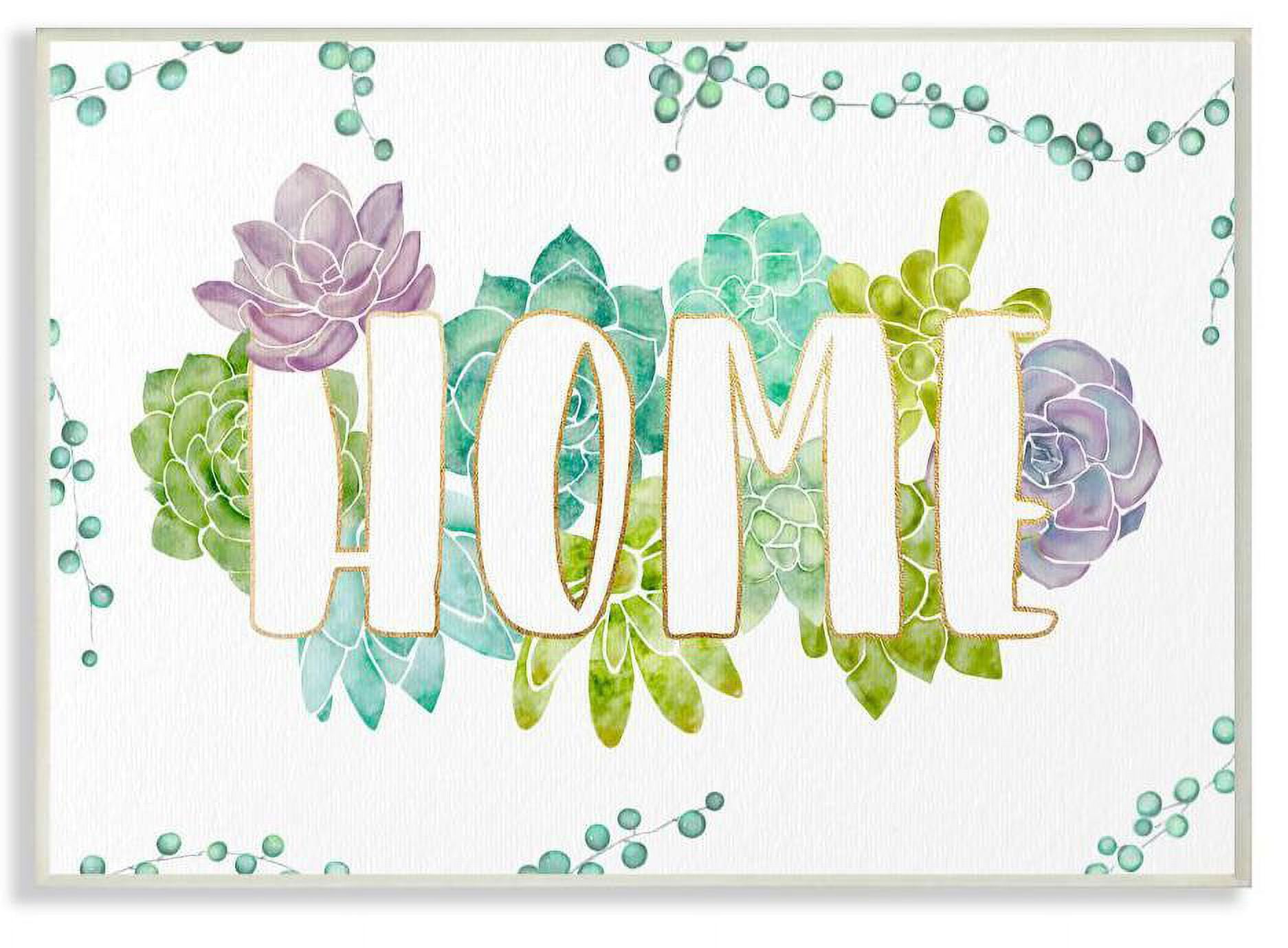 Stupell Industries Home Succulent Flowers Green Purple Watercolor Painting Wall Plaque by Ziwei Li