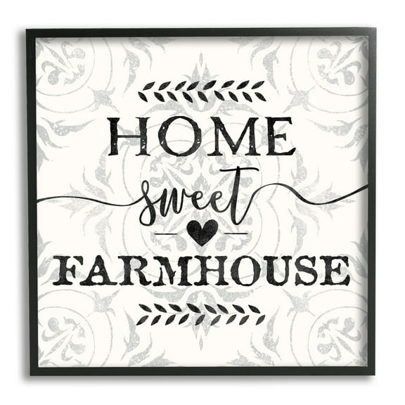 Stupell Industries Home Sweet Farmhouse Soft Sentiment Damask Pattern Graphic Art Black Framed Art Print Wall Art, 12x12, by Ziwei Li