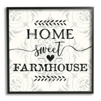 Stupell Industries Home Sweet Farmhouse Soft Sentiment Damask Pattern Graphic Art Black Framed Art Print Wall Art, 12x12, by Ziwei Li