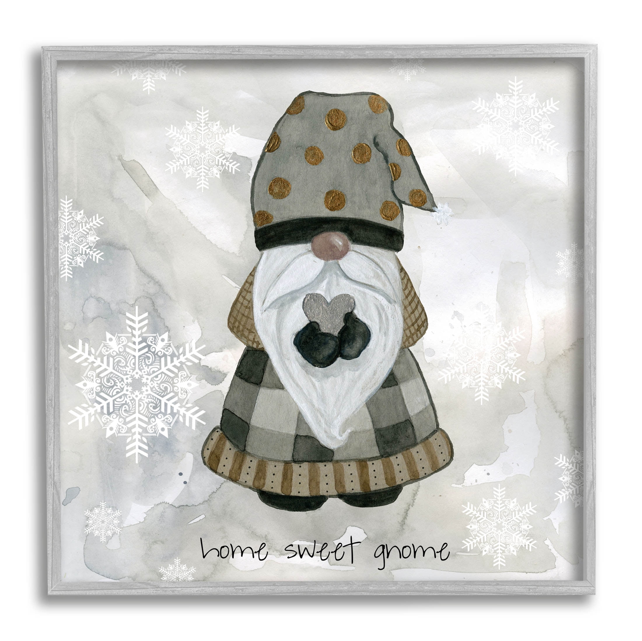 Stupell Industries Home Sweet Gnome Winter Snowflakes Graphic Art Gray Framed Art Print Wall Art, Design by Livi Finn