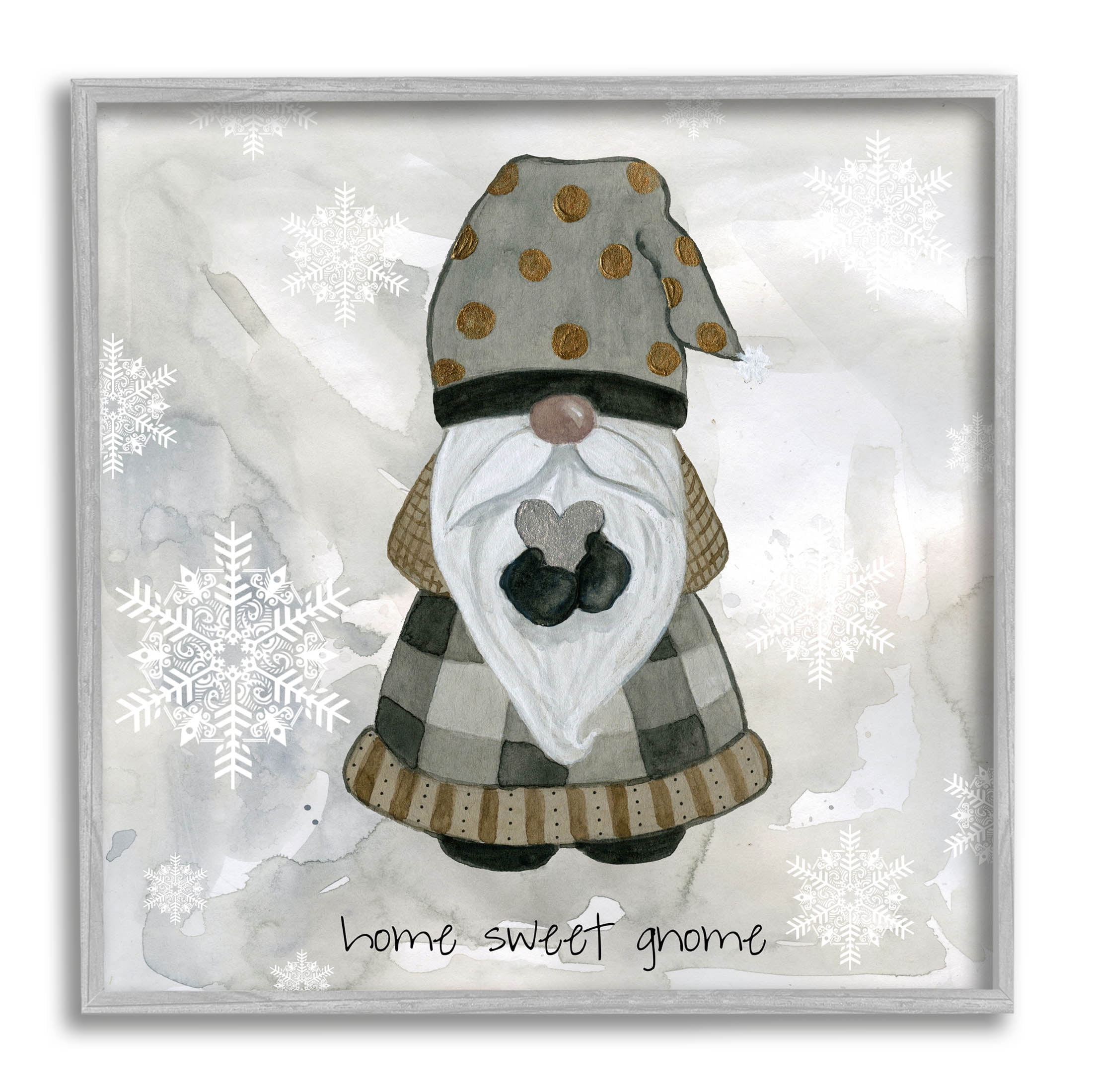 Stupell Industries Home Sweet Gnome Winter Snowflakes Graphic Art Gray Framed Art Print Wall Art, Design by Livi Finn