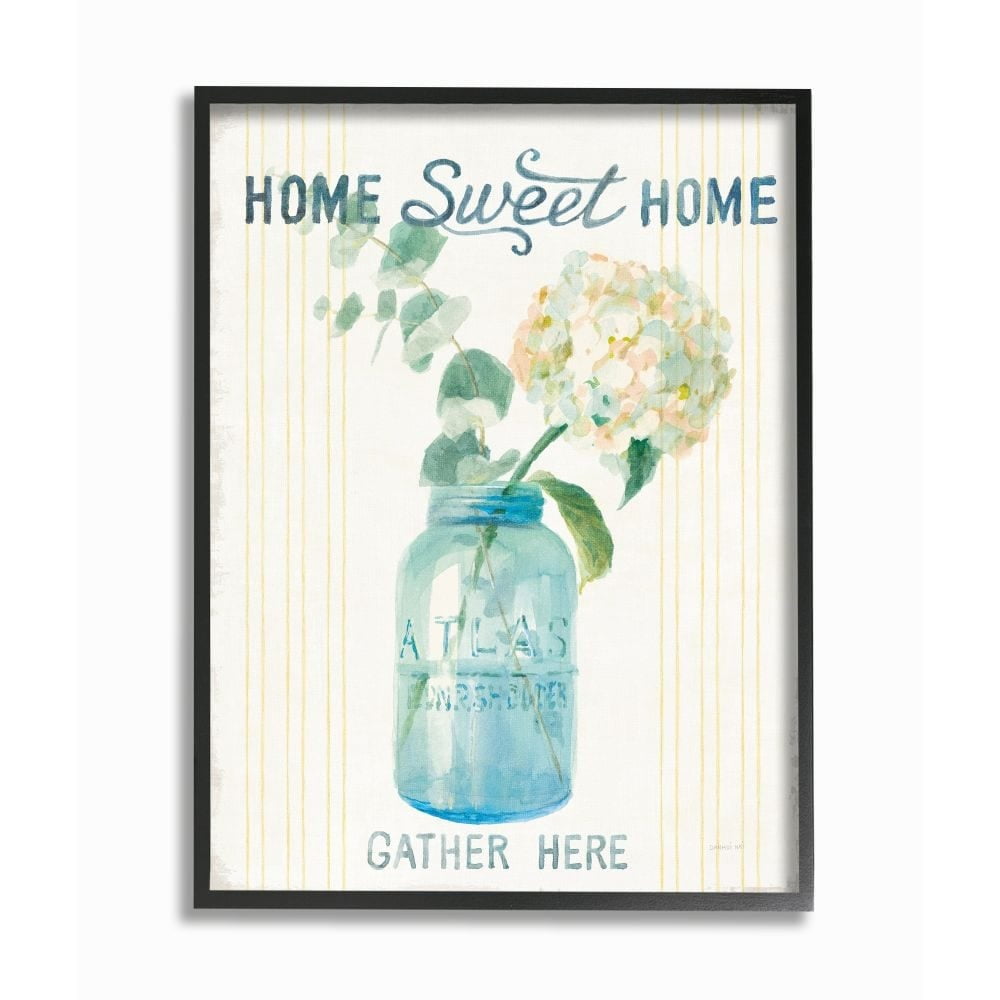 Stupell Industries Home Sweet Home Bouquet in Blue Jar Painting Framed Wall Art Design by Danhui Nai, 11" x 14", Black Framed