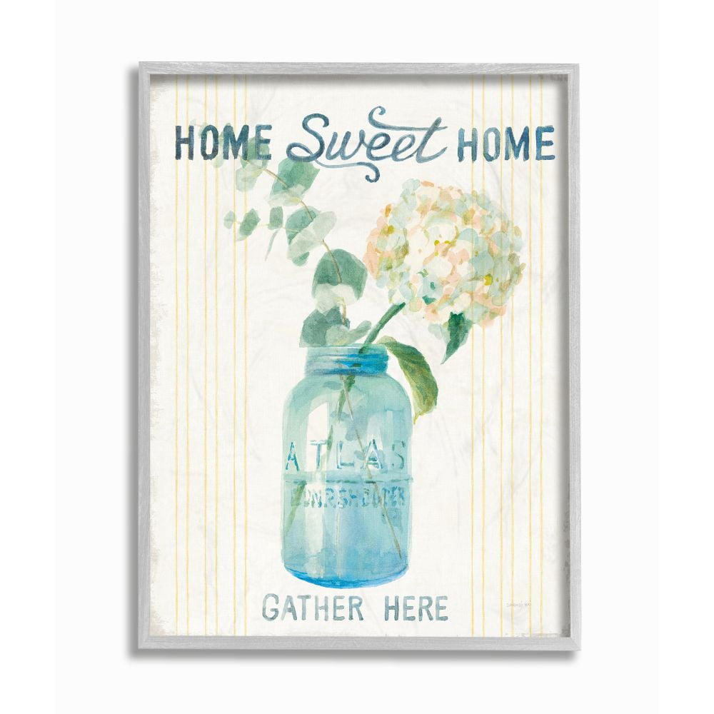 Stupell Industries Home Sweet Home Bouquet in Blue Jar Painting Framed Wall Art Design by Danhui Nai, 16" x 20", Gray Framed