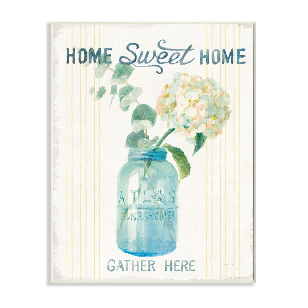 Stupell Industries Home Sweet Home Bouquet in Blue Jar Painting Unframed Art Print Wall Art, 13x19, by Danhui Nai