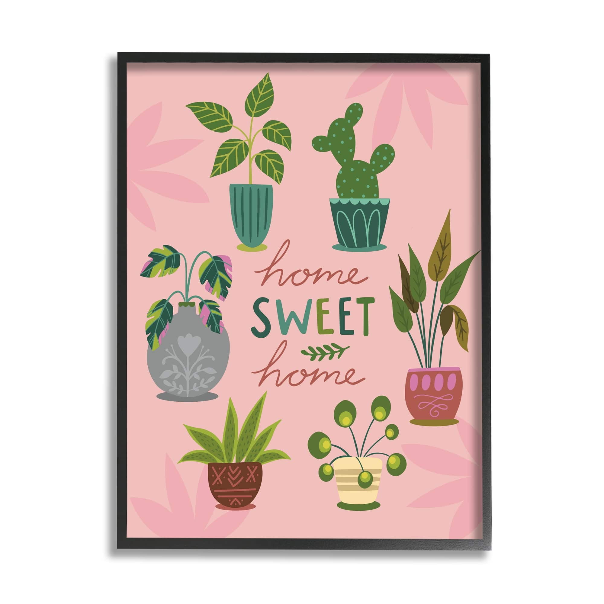 Stupell Industries Home Sweet Home Charming Potted House Plants Framed Wall Art, 16 x 20, Design by Louise Allen