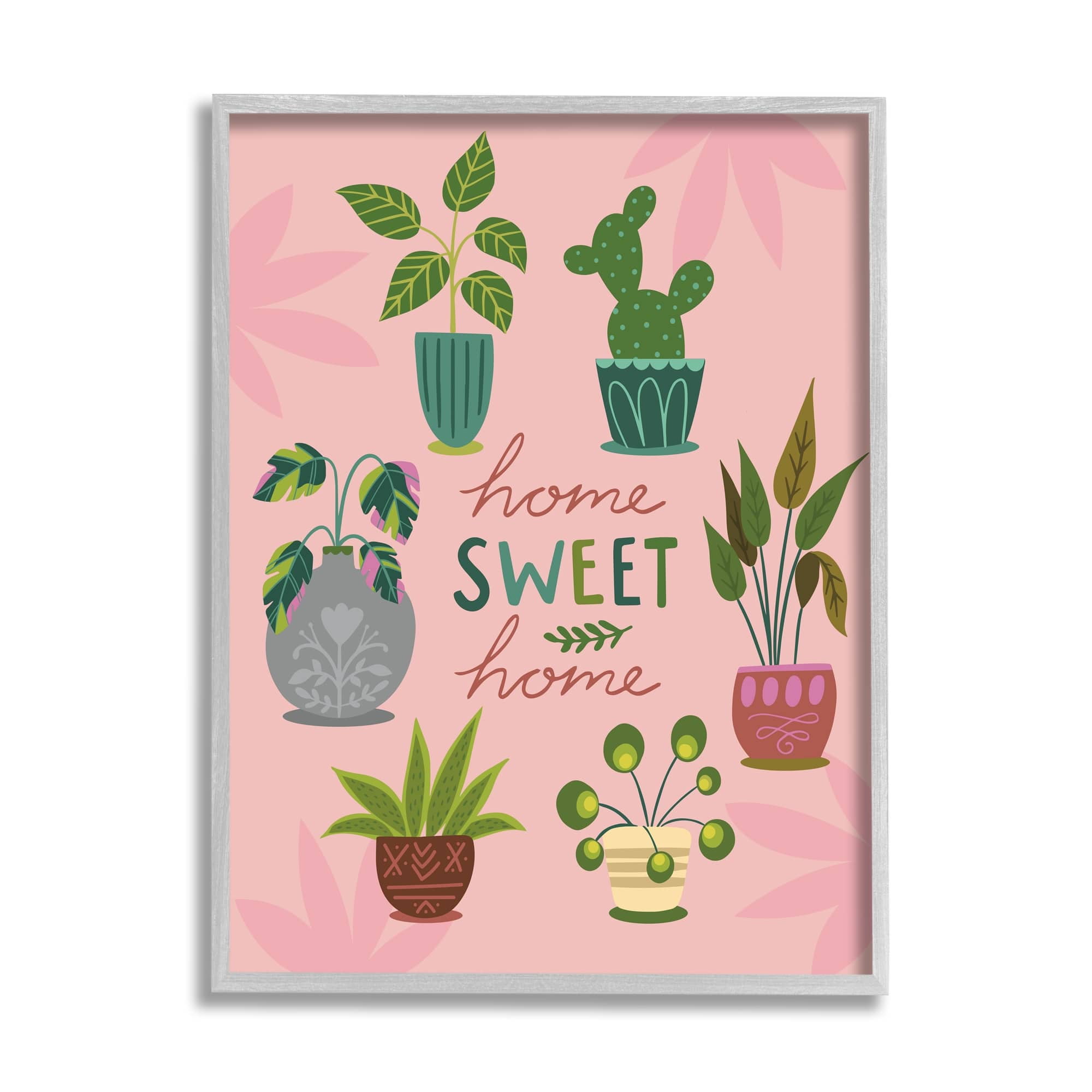 Stupell Industries Home Sweet Home Charming Potted House Plants Framed Wall Art, 16 x 20, Design by Louise Allen