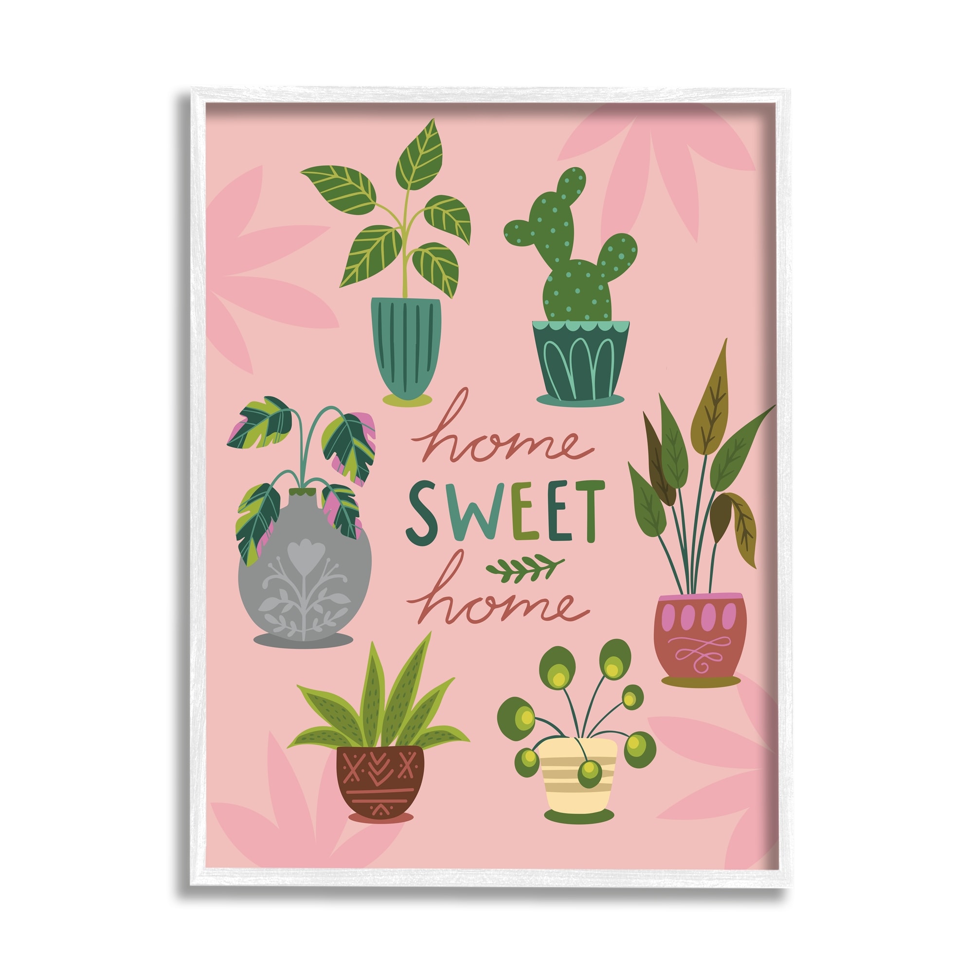 Stupell Industries Home Sweet Home Charming Potted House Plants Framed Wall Art, 16 x 20, Design by Louise Allen