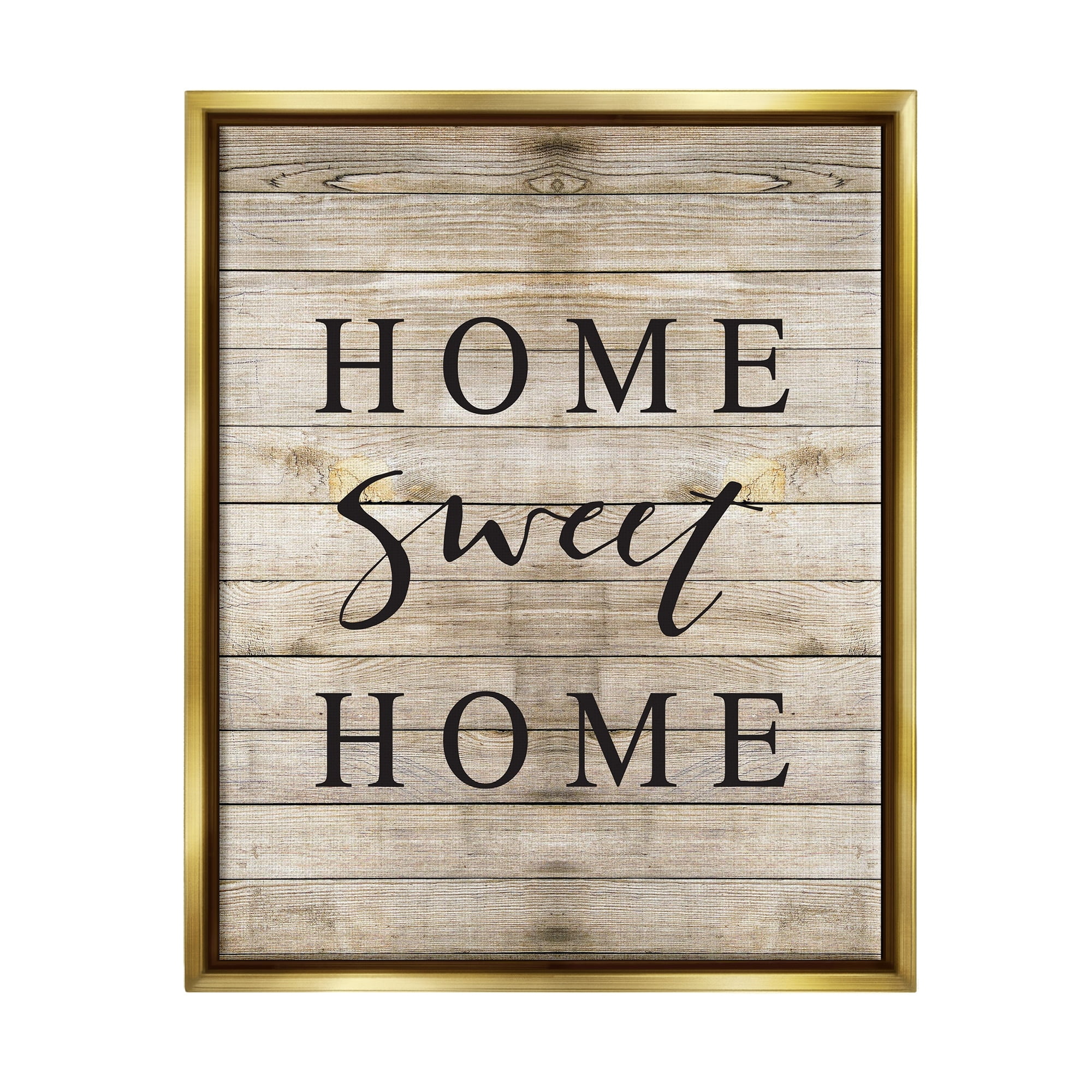 Stupell Industries Home Sweet Home Family Typography Metallic Gold Framed Floating Canvas Wall Art, 24x30, by Border Bloom