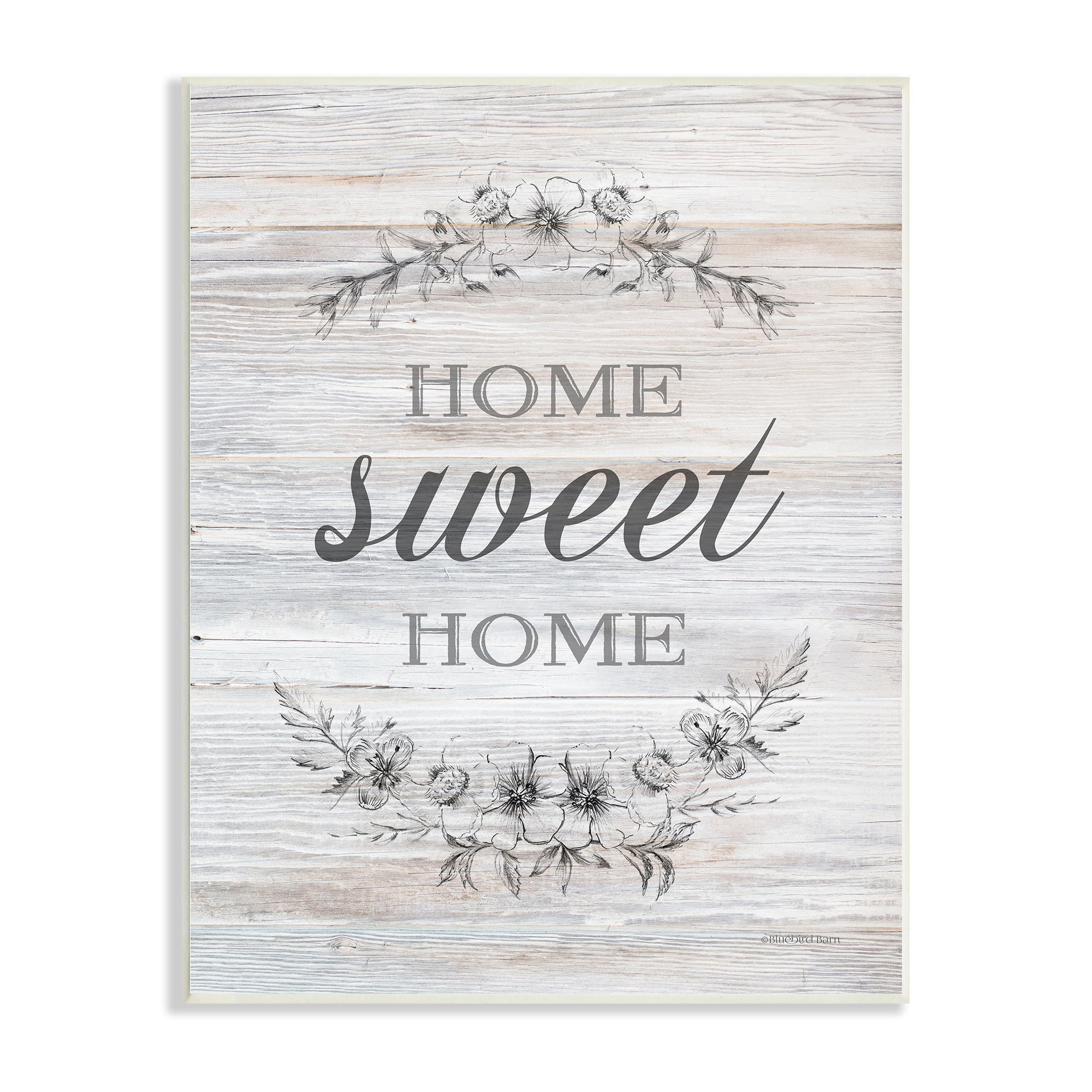 Stupell Industries Home Sweet Home Floral Stencil Ornament Rustic Sign,10 x 15, Design by Bluebird Barn