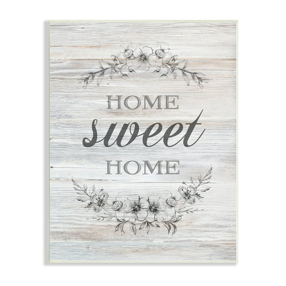 Stupell Industries Home Sweet Home Floral Stencil Ornament Rustic Sign,10 x 15, Design by Bluebird Barn