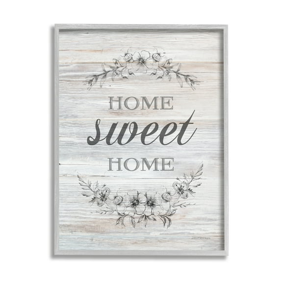 Stupell Industries Home Sweet Home Floral Stencil Ornament Rustic Sign,11 x 14, Design by Bluebird Barn