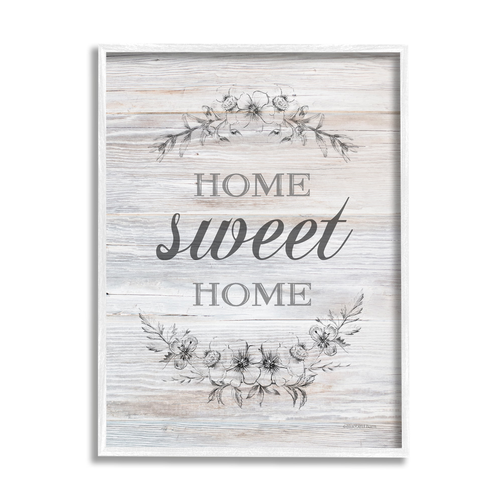 Stupell Industries Home Sweet Home Floral Stencil Ornament Rustic Sign,11 x 14, Design by Bluebird Barn