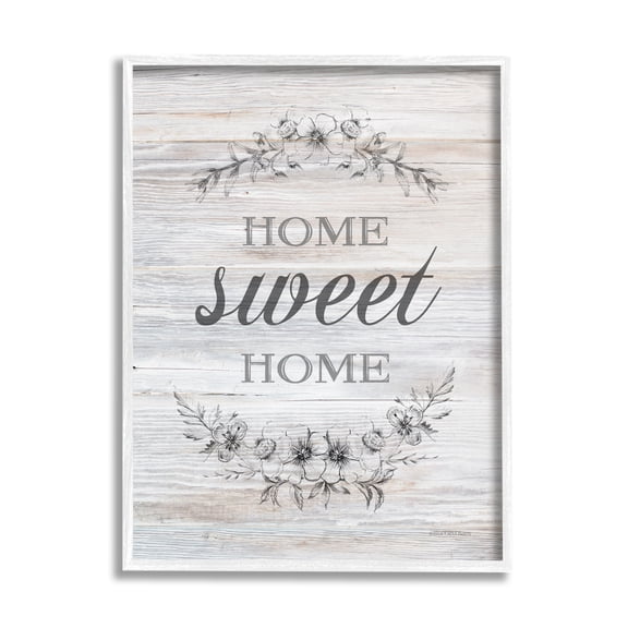 Stupell Industries Home Sweet Home Floral Stencil Ornament Rustic Sign,11 x 14, Design by Bluebird Barn