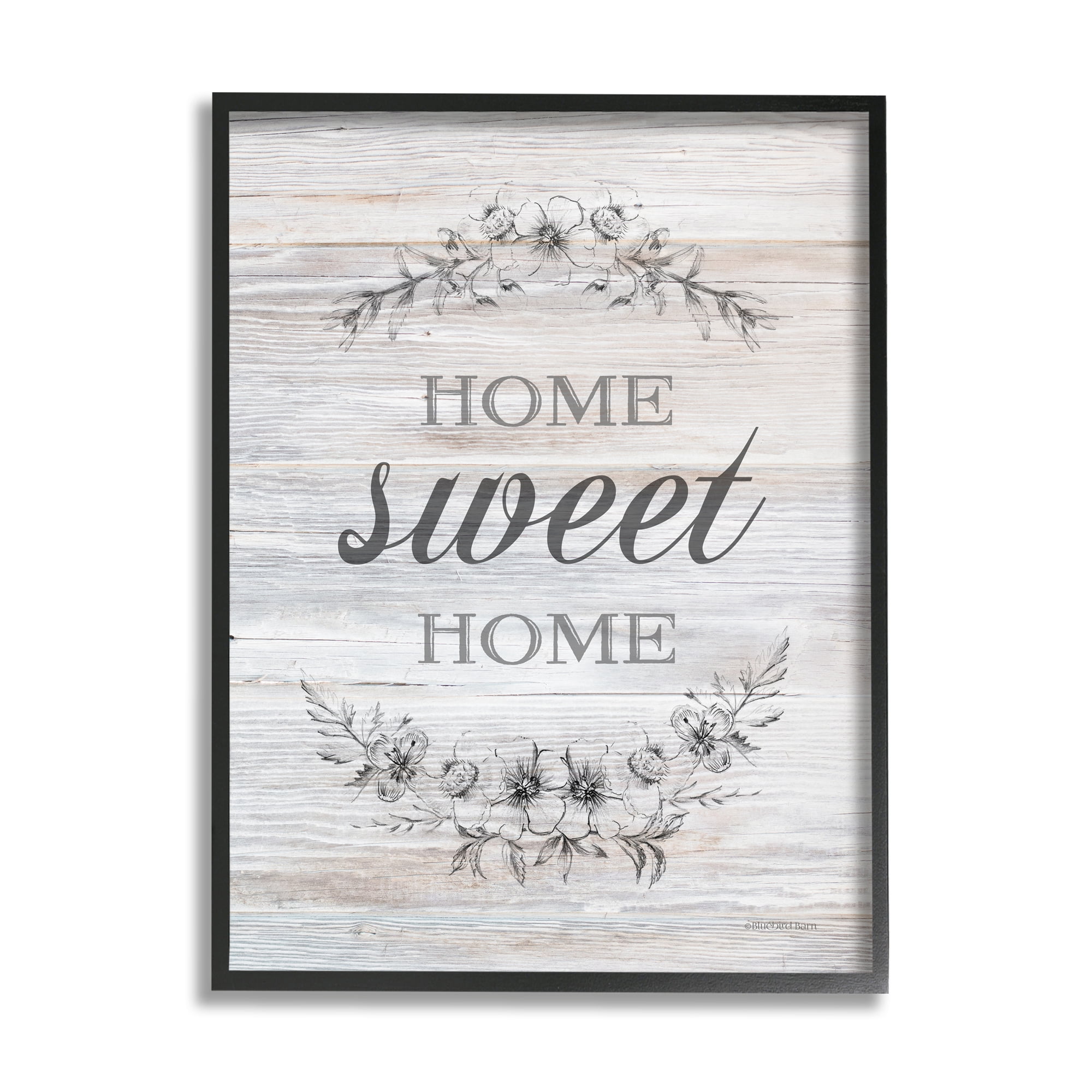 Stupell Industries Home Sweet Home Floral Stencil Ornament Rustic Sign,16 x 20, Design by Bluebird Barn