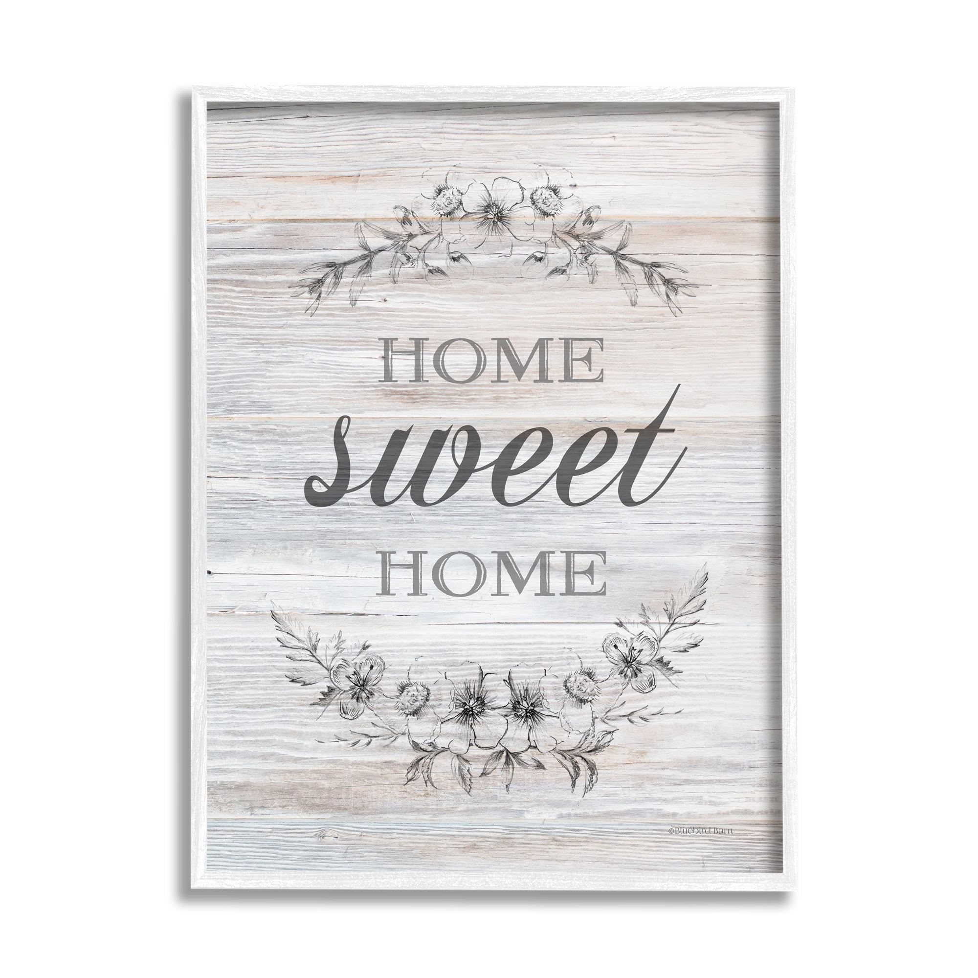 Stupell Industries Home Sweet Home Floral Stencil Ornament Rustic Sign,24 x 30, Design by Bluebird Barn