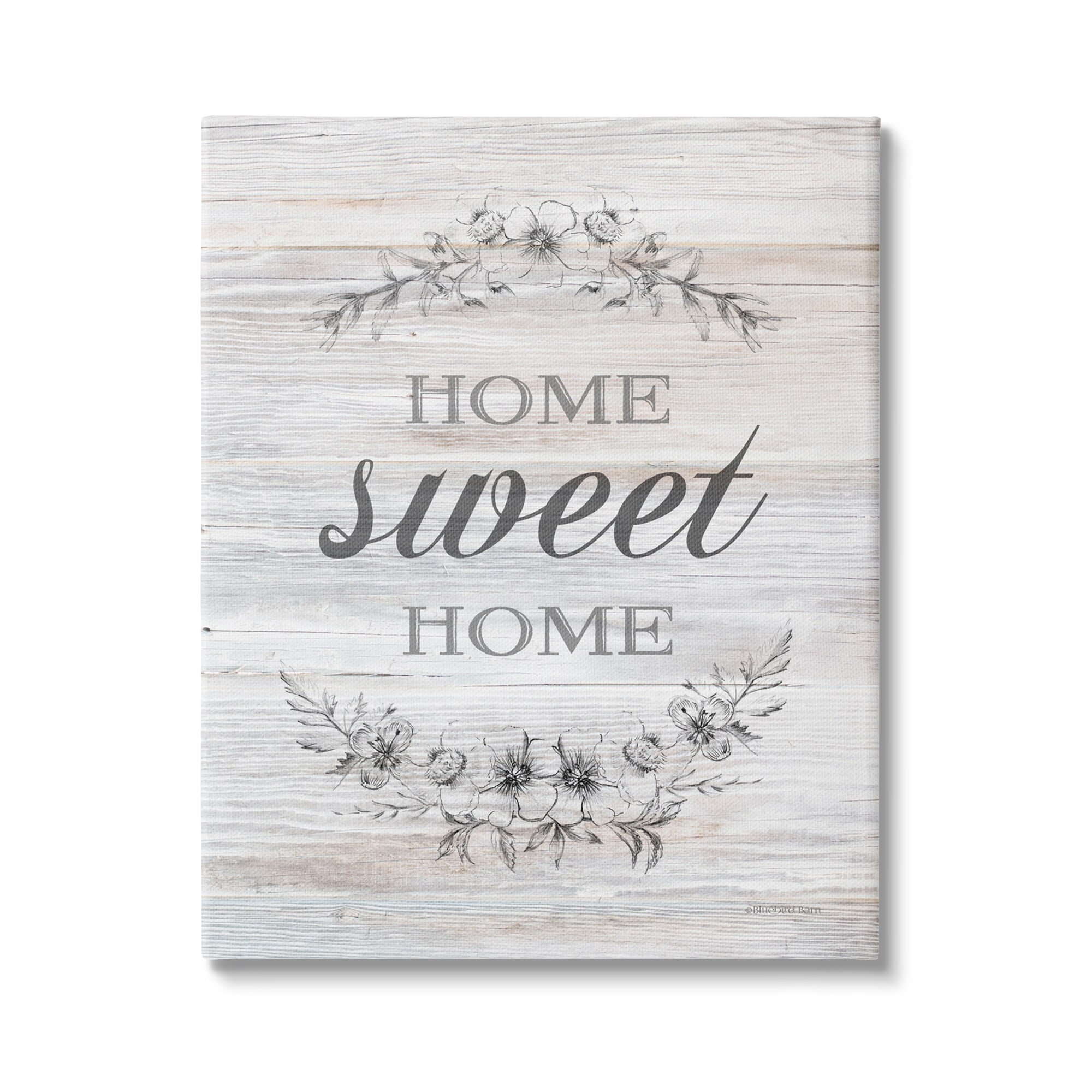 Stupell Industries Home Sweet Home Floral Stencil Ornament Rustic Sign,30 x 40, Design by Bluebird Barn