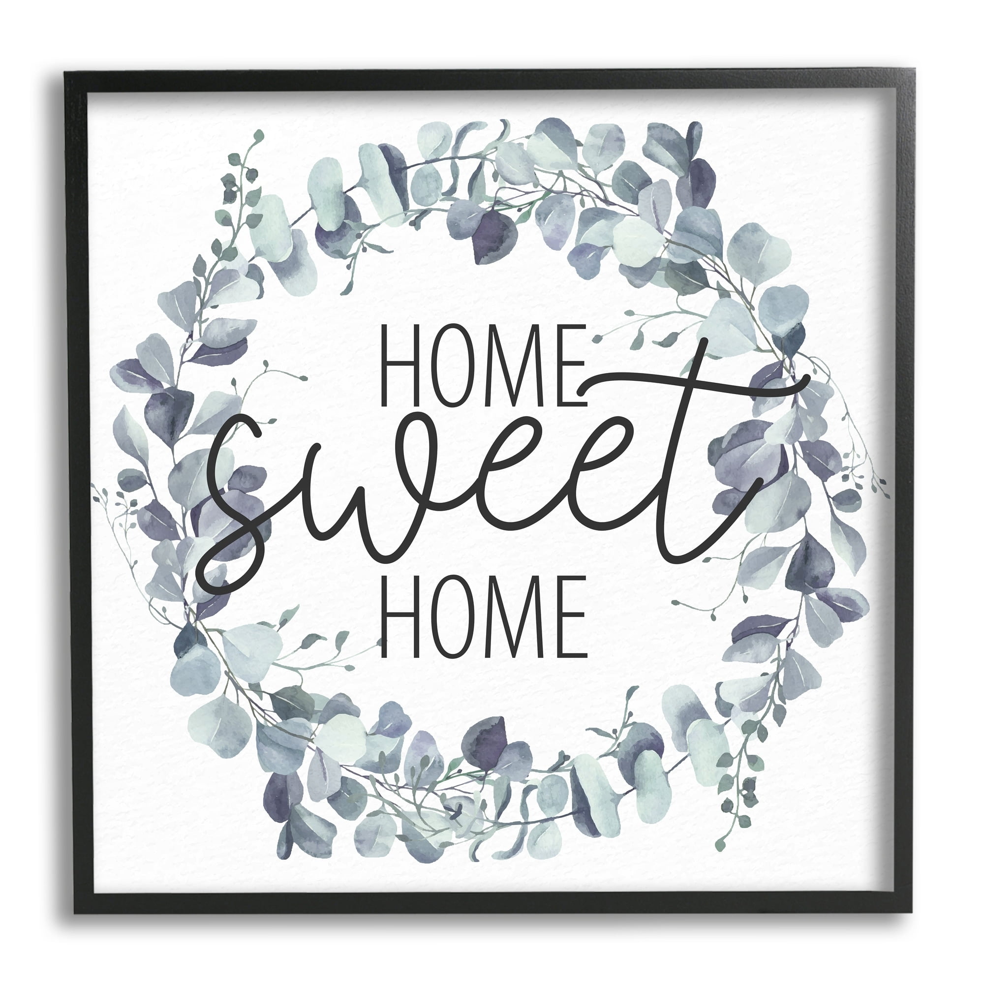 Stupell Industries Home Sweet Home Greeting Blue Green Eucalyptus Plant Wreath, 12 x 12, Design by Kim Allen