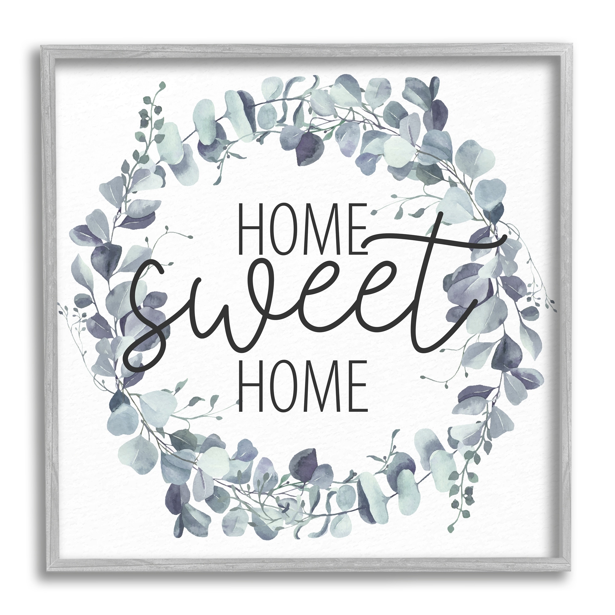 Stupell Industries Home Sweet Home Greeting Blue Green Eucalyptus Plant Wreath, 12 x 12, Design by Kim Allen