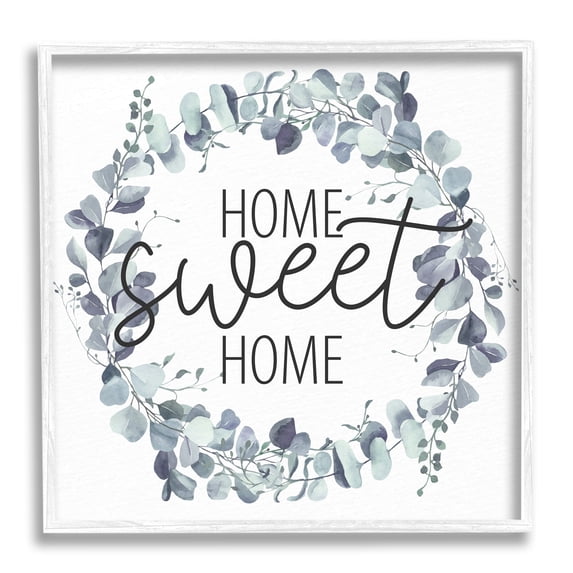 Stupell Industries Home Sweet Home Greeting Blue Green Eucalyptus Plant Wreath, 17 x 17, Design by Kim Allen