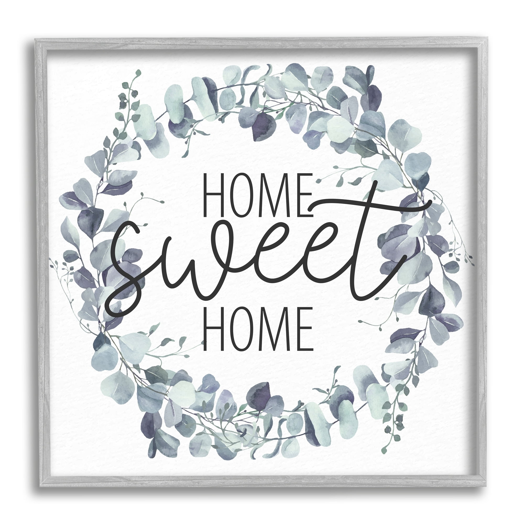 Stupell Industries Home Sweet Home Greeting Blue Green Eucalyptus Plant Wreath, 17 x 17, Design by Kim Allen