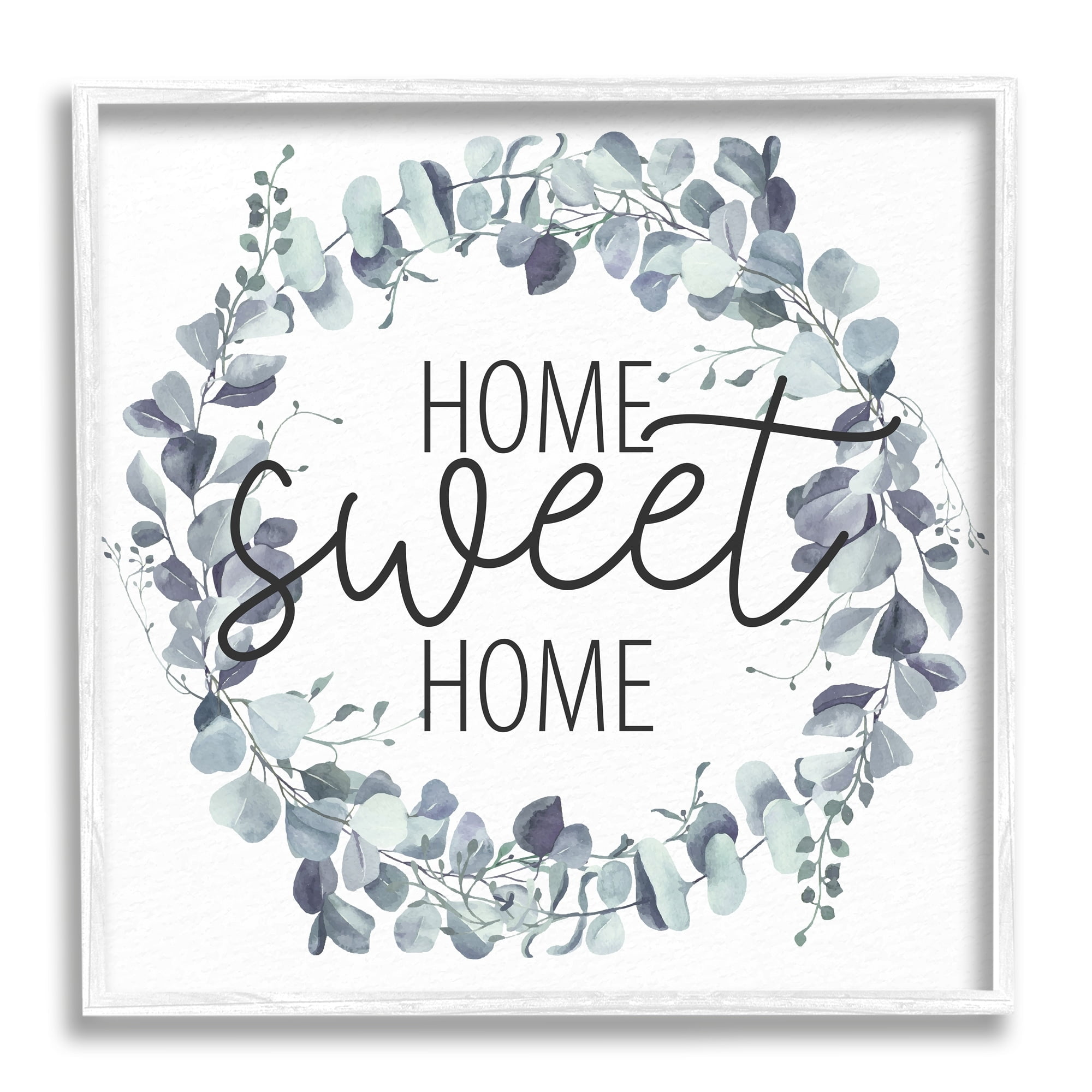 Stupell Industries Home Sweet Home Greeting Blue Green Eucalyptus Plant Wreath, 24 x 24, Design by Kim Allen
