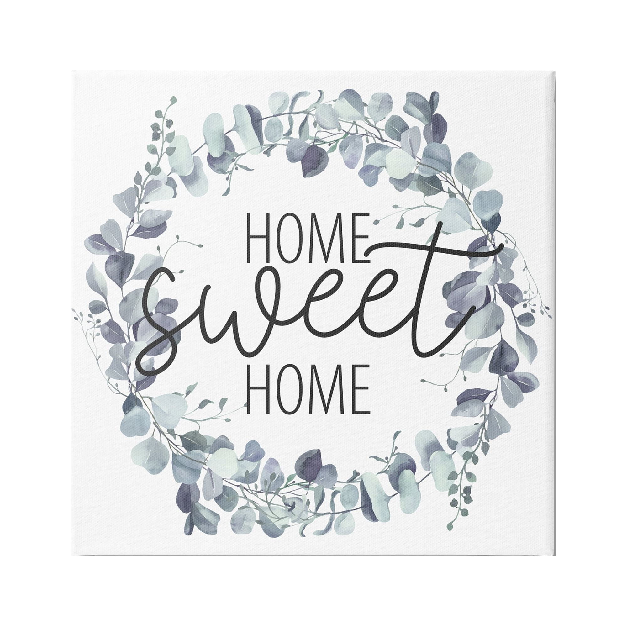 Stupell Industries Home Sweet Home Greeting Blue Green Eucalyptus Plant Wreath, 36 x 36, Design by Kim Allen
