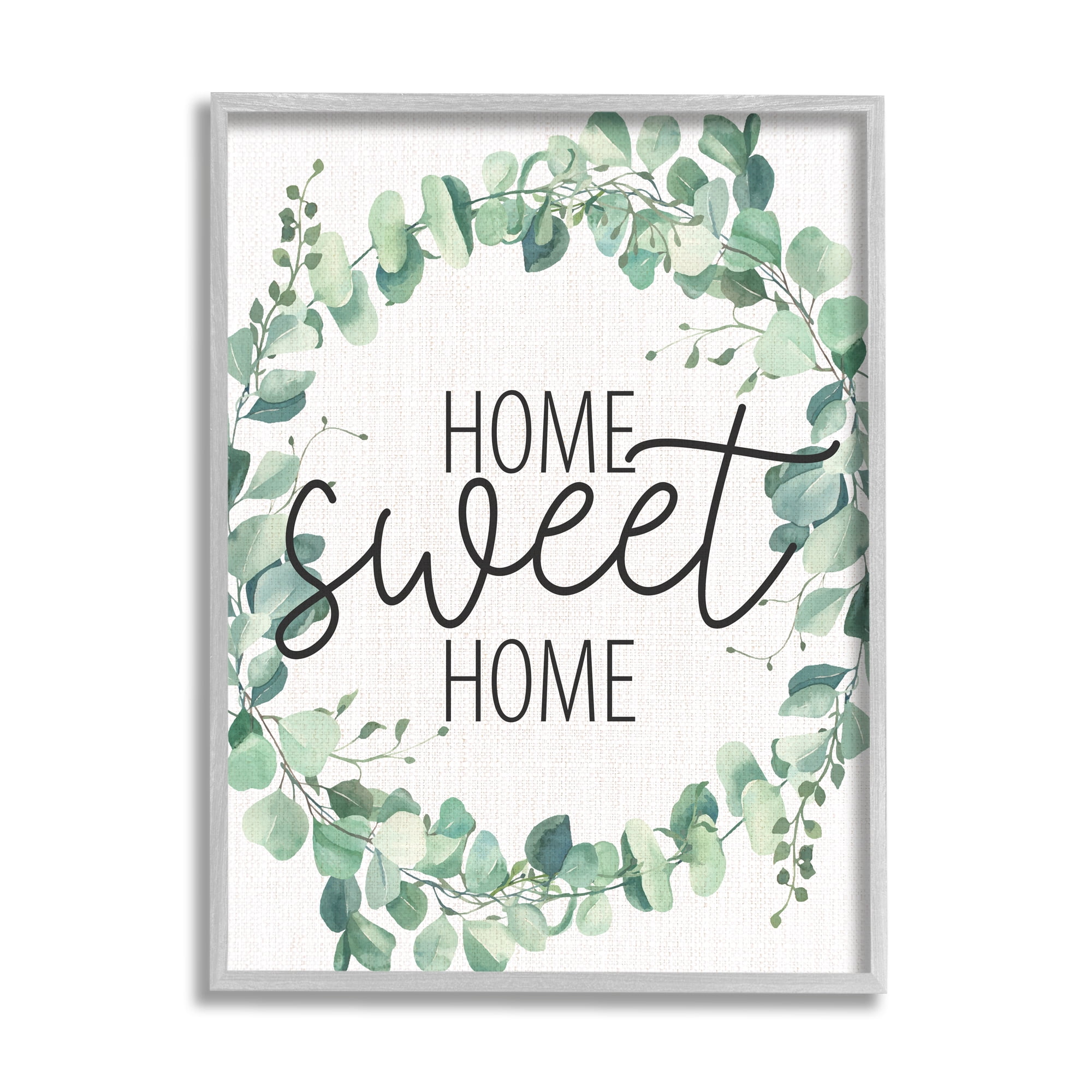 Stupell Industries Home Sweet Home Greeting Green Plant Eucalyptus Wreath, 16 x 20, Designed by Kim Allen