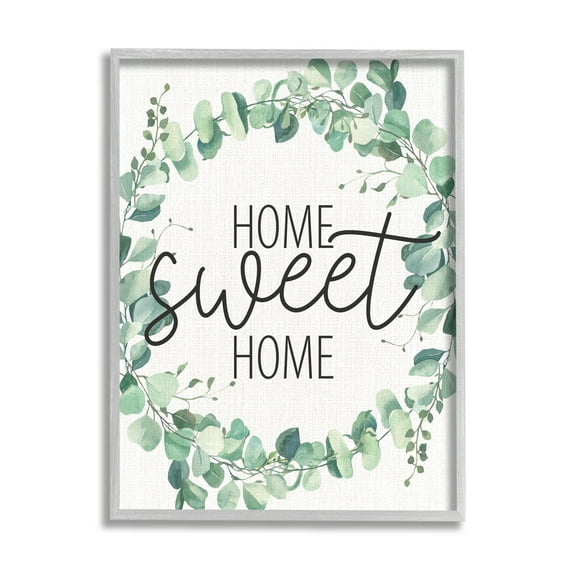 Stupell Industries Home Sweet Home Greeting Green Plant Eucalyptus Wreath, 16 x 20, Designed by Kim Allen
