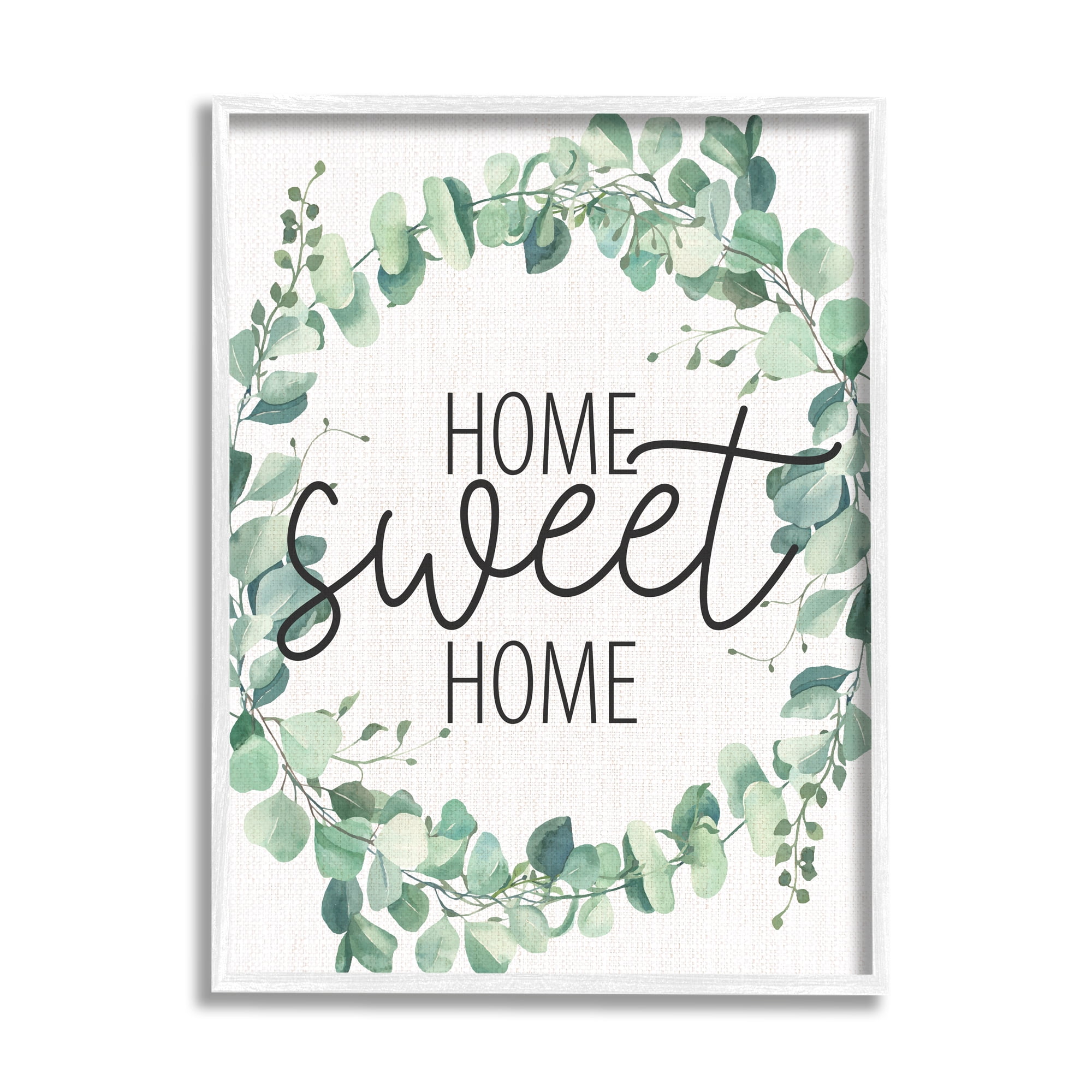 Stupell Industries Home Sweet Home Greeting Green Plant Eucalyptus Wreath Modern Painting White Framed Art Print Wall Art, 24 x 30, Design by Kim Allen