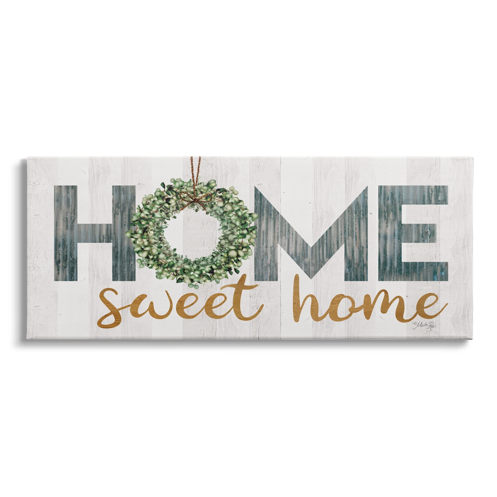 Stupell Industries Home Sweet Home Phrase Country Green Wreath Typography, 24 x 10, Design by Marla Rae
