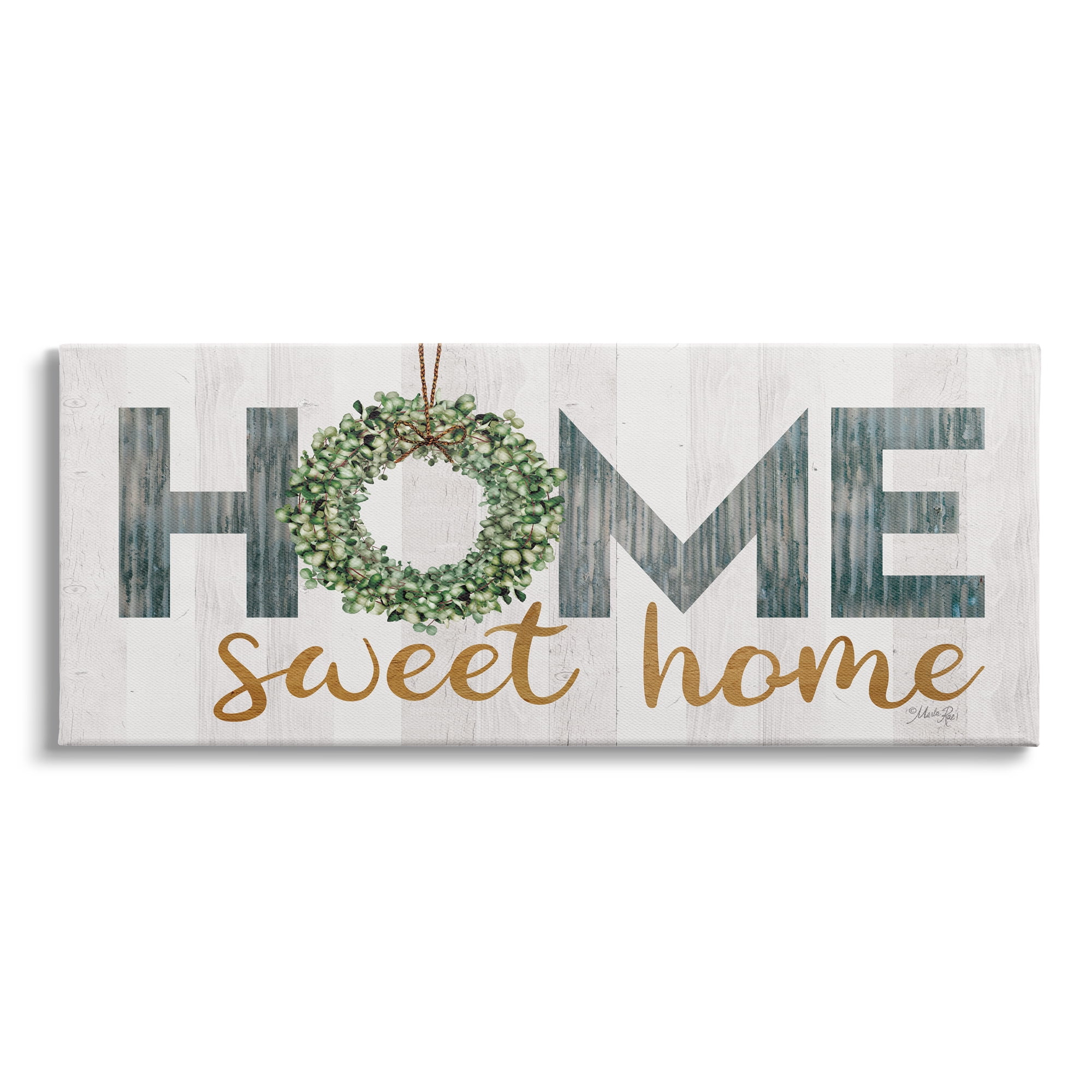 Stupell Industries Home Sweet Home Phrase Country Green Wreath Typography, 30 x 13, Design by Marla Rae