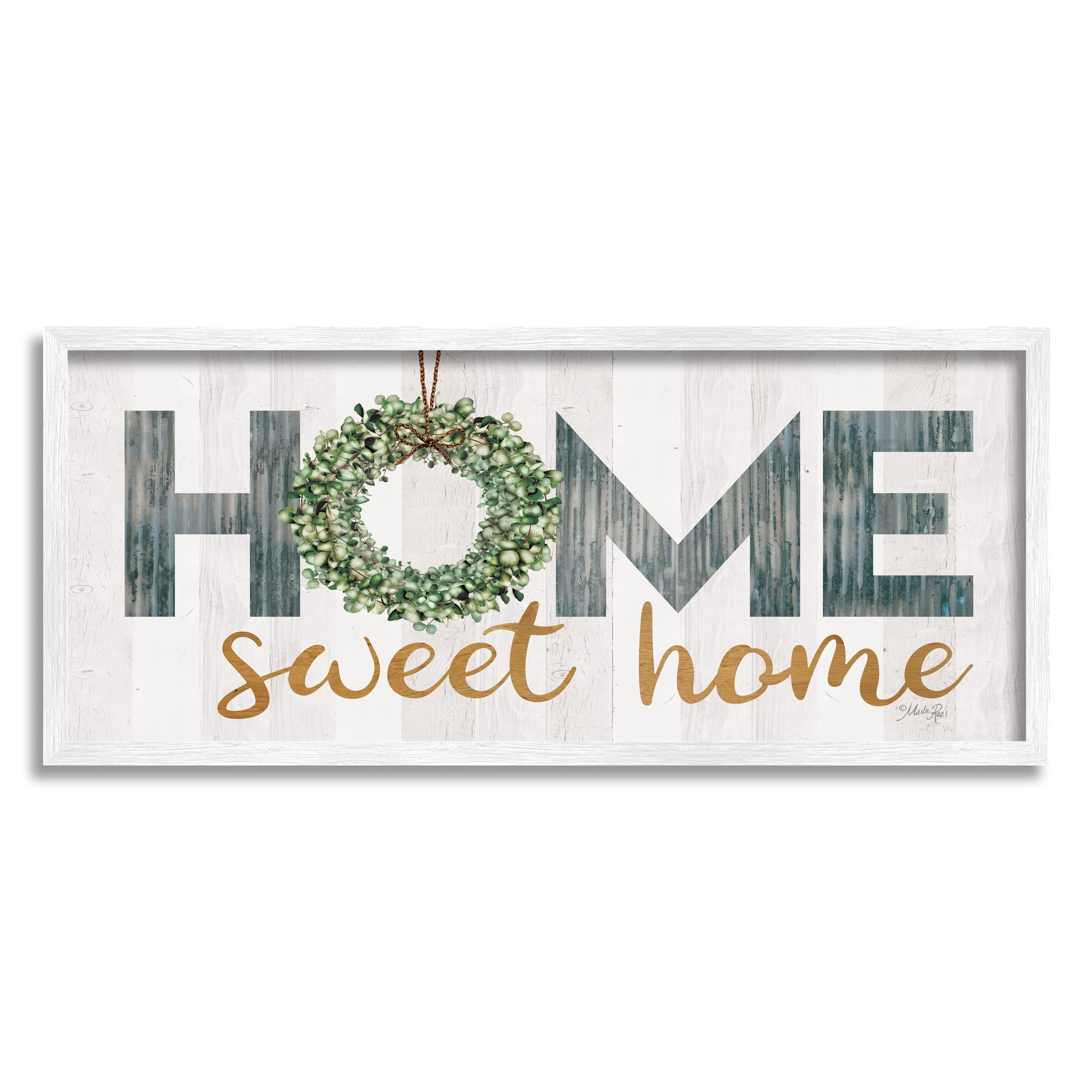 Stupell Industries Home Sweet Home Phrase Country Green Wreath Typography, 30 x 13, Design by Marla Rae