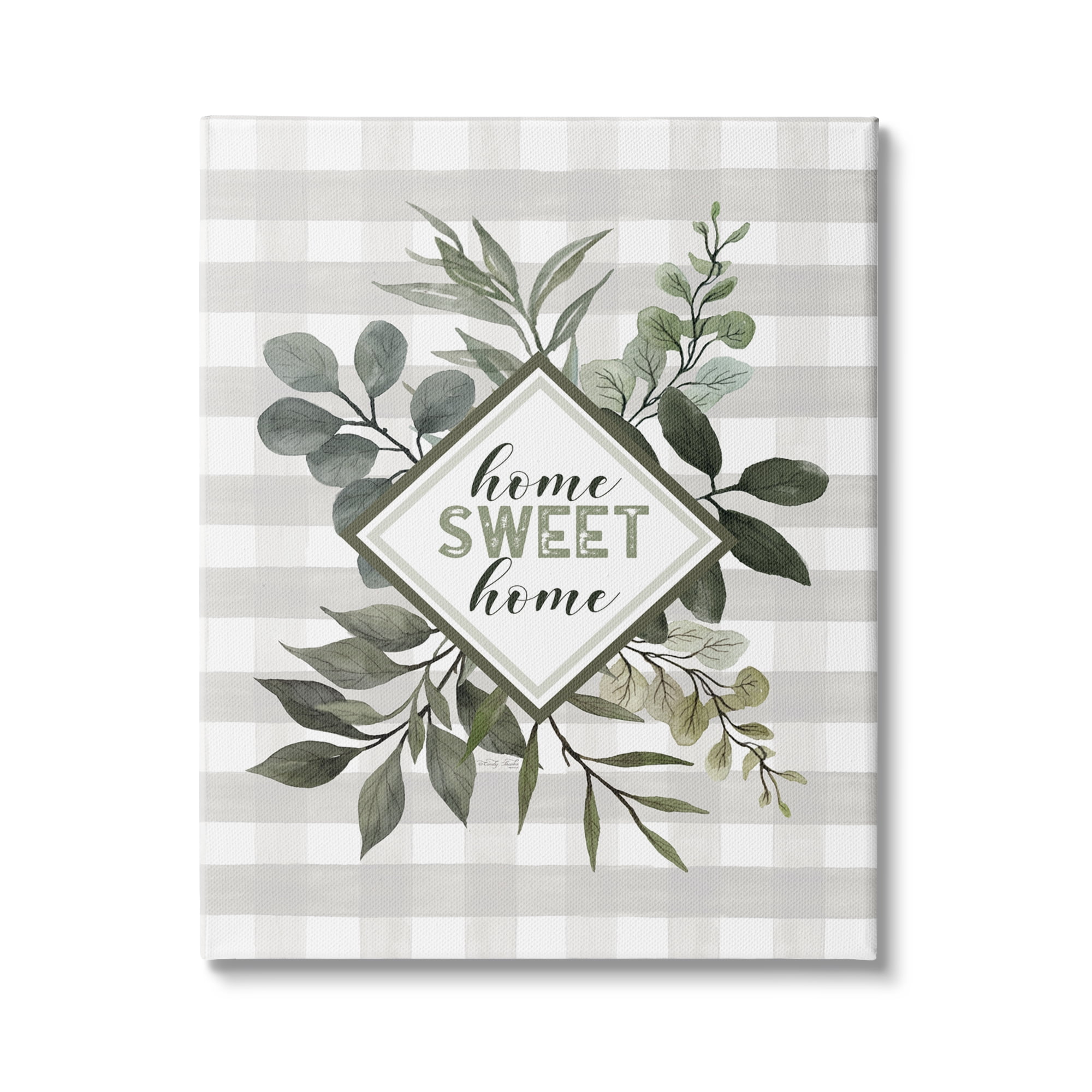 Stupell Industries Home Sweet Home Phrase Green Botanicals Plaid Pattern, 24 x 30,Design by Cindy Jacobs
