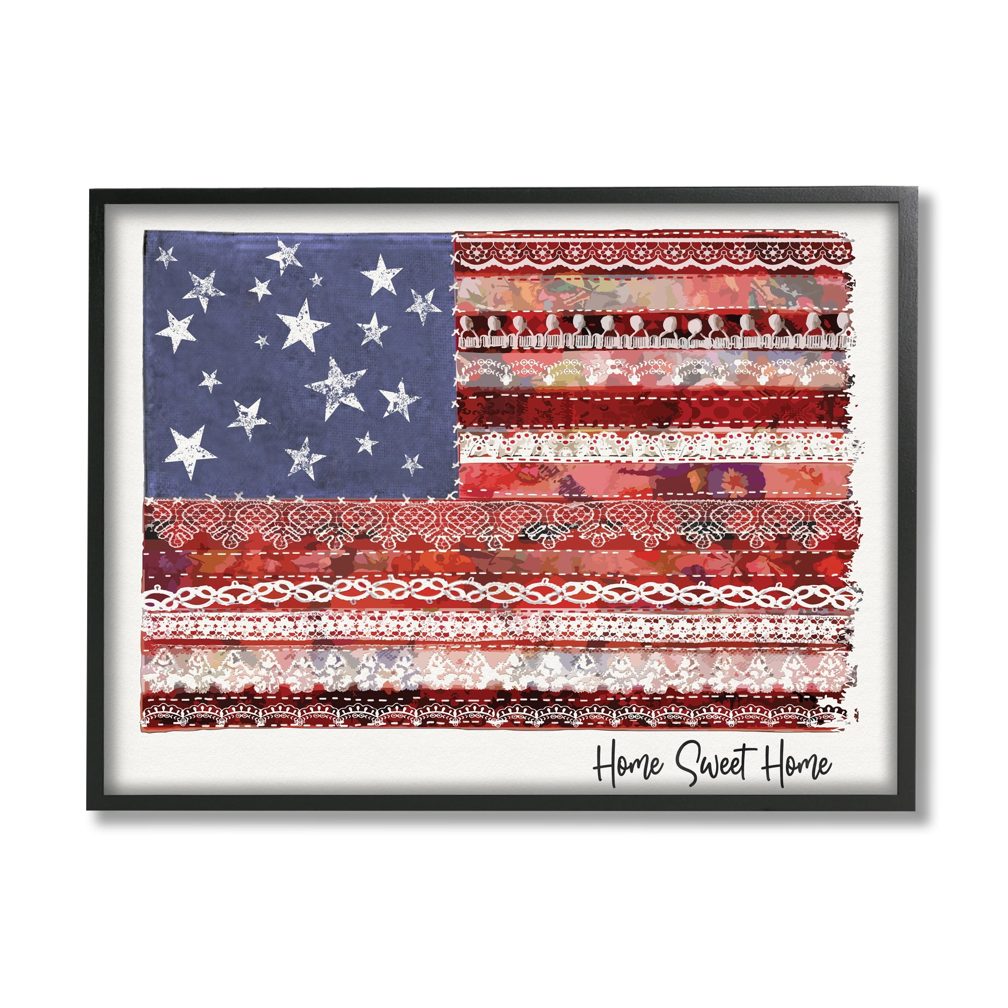 Stupell Industries Home Sweet Home Phrase Lace Pattern American Flag,24 x 30,Designed by Erica Billups