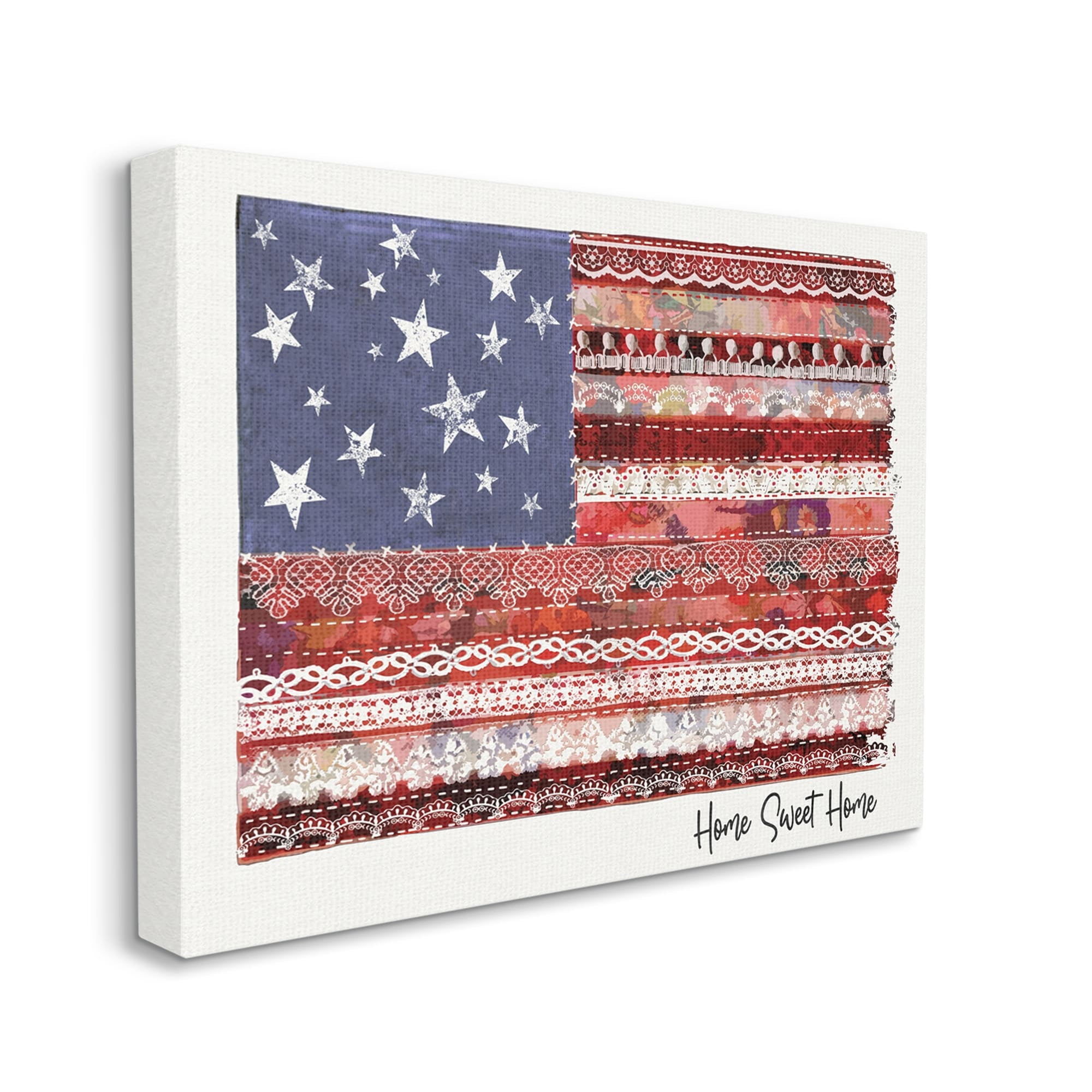 Stupell Industries Home Sweet Home Phrase Lace Pattern American Flag,24 x 30,Designed by Erica Billups